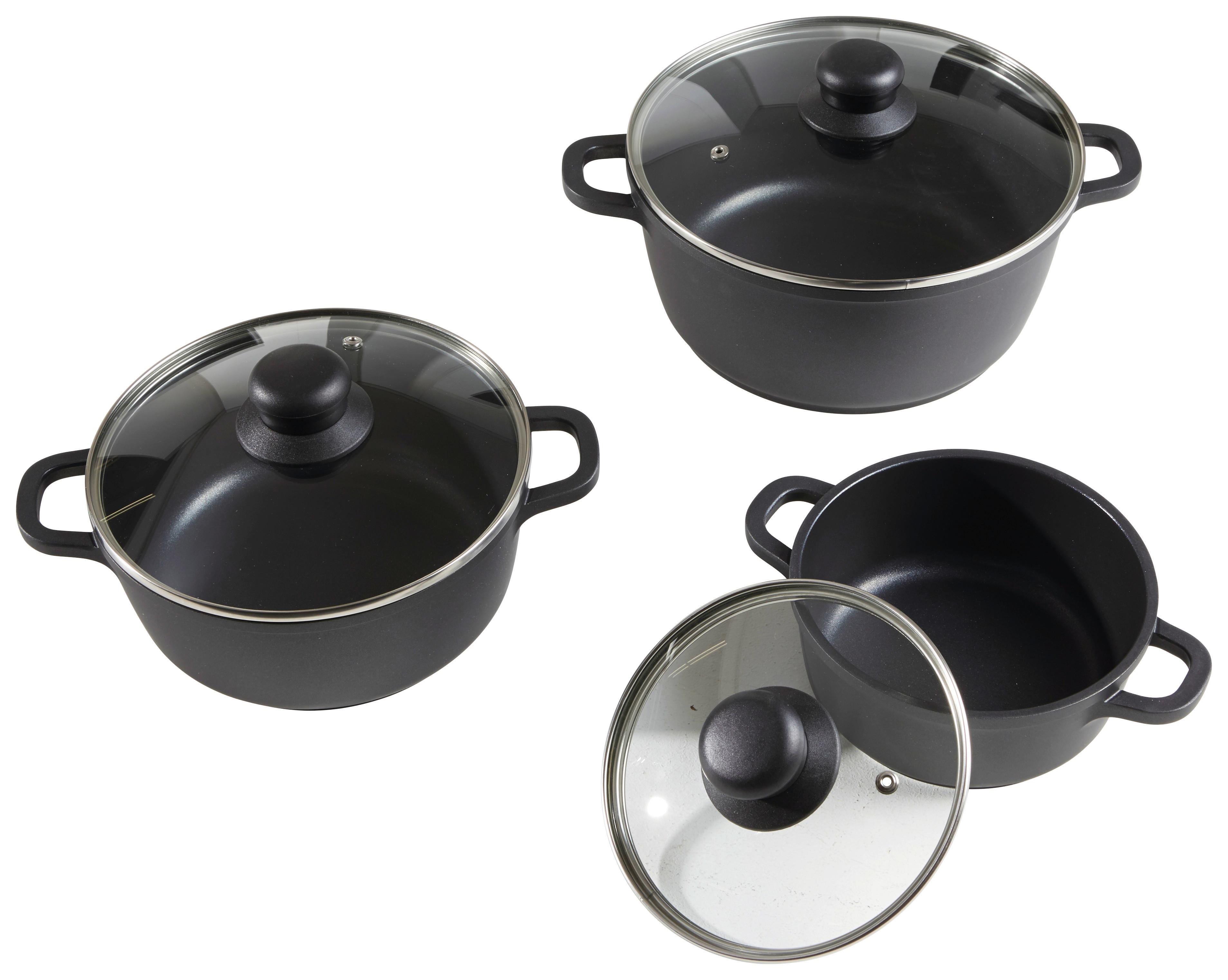 Sada Hrnců Mia, 6dílná - černá/průhledné, Konvenční, kov/plast - Modern Living