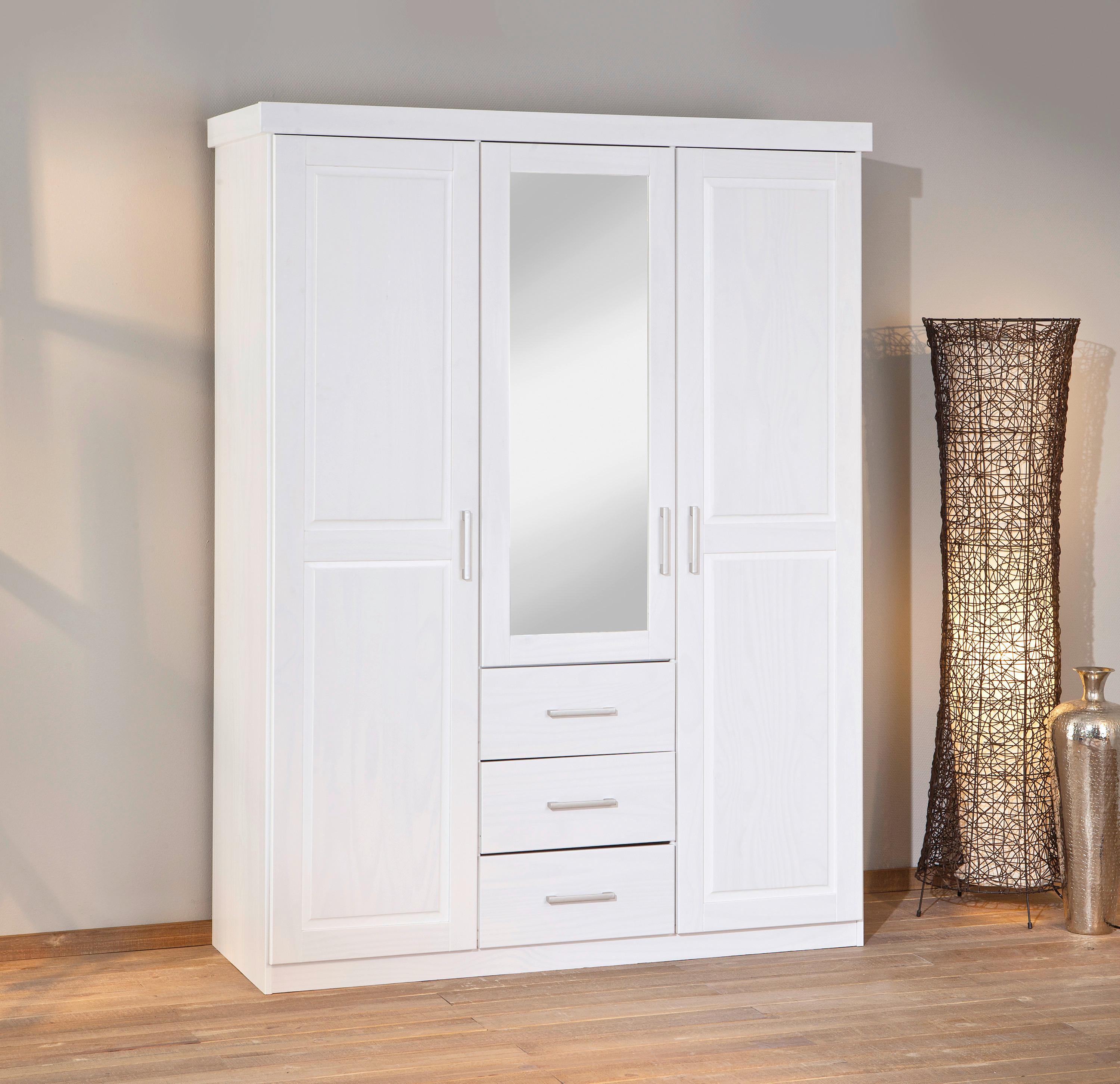 Drehtürenschrank Massiv Mit Spiegel 140cm Geraldo, Weiß - Weiß, LIFESTYLE, Holz (140/190/55cm) - MID.YOU