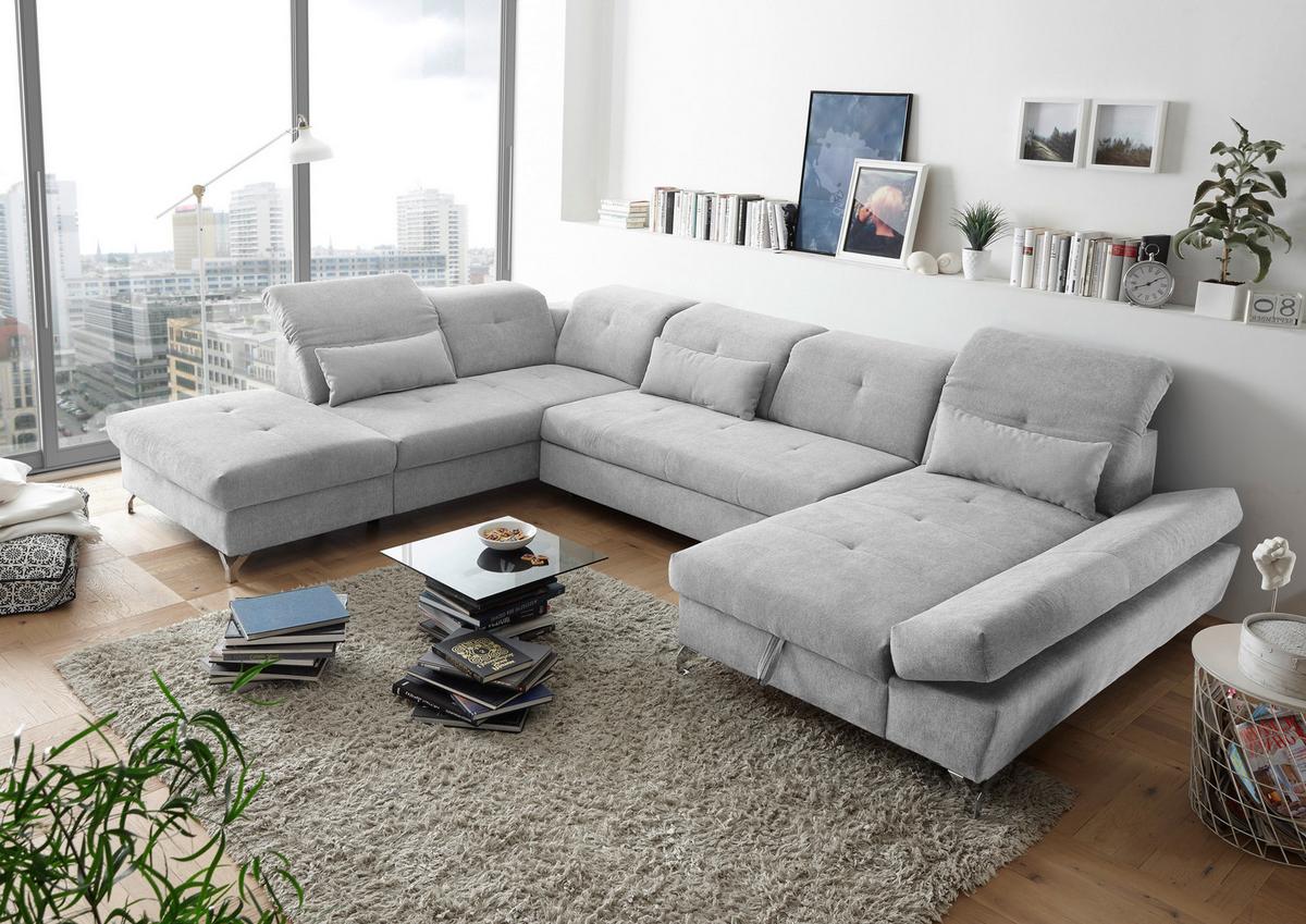 Ecksofa Melfi Hellgrau U: 245 Cm - Silberfarben/Hellgrau, MODERN, Textil (245/350/168cm) - MID.YOU