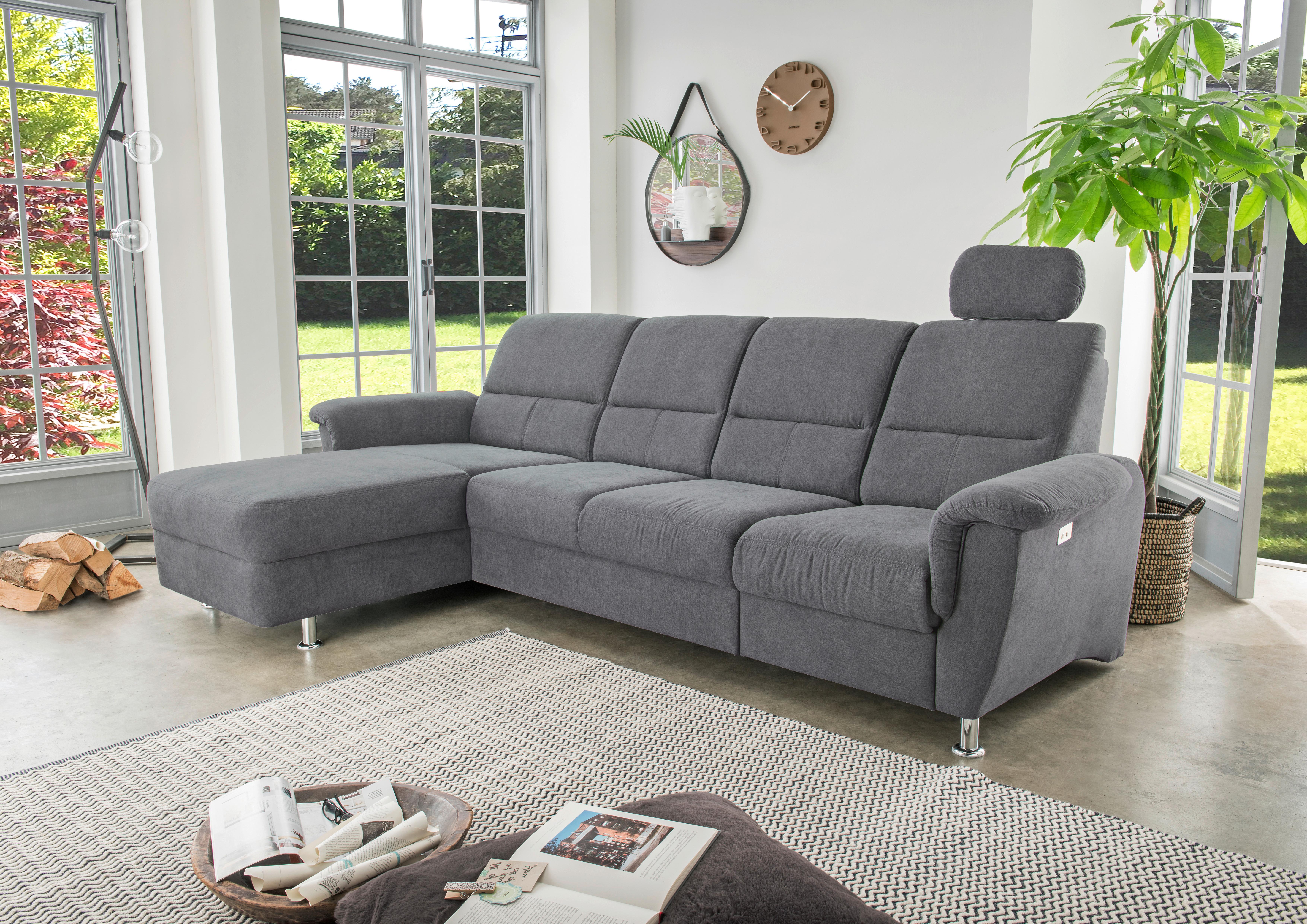 Ecksofa Parole Anthrazit S:165/292 cm - Chromfarben/Anthrazit, KONVENTIONELL, Textil (165/292cm) - Livetastic