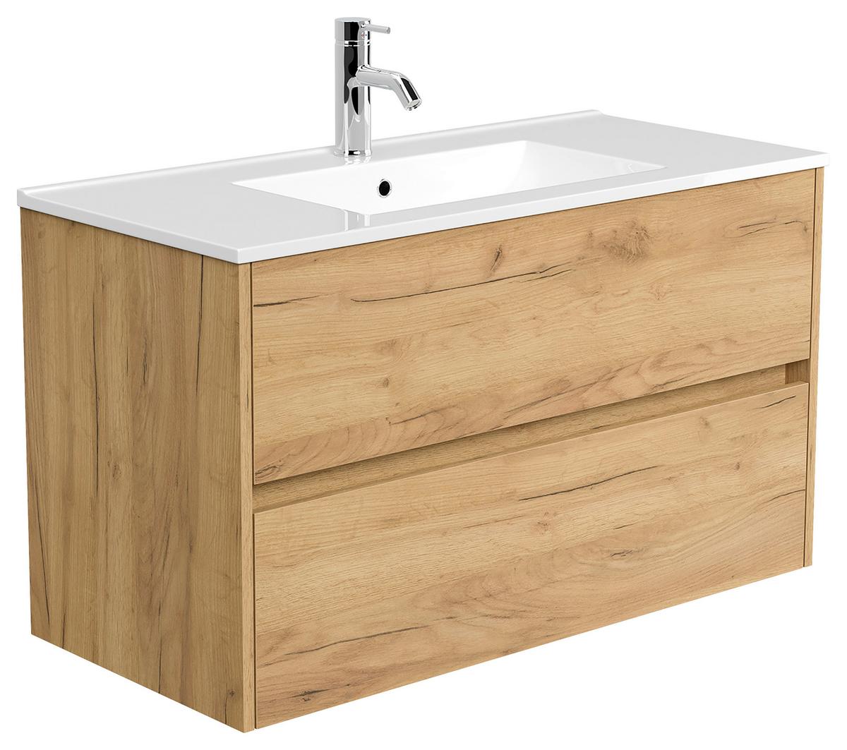 Waschtischkombi Limes Eiche Dekor B: 101 Cm - Eichefarben/Weiß, MODERN, Keramik/Holzwerkstoff (101/58,6/47cm) - MID.YOU