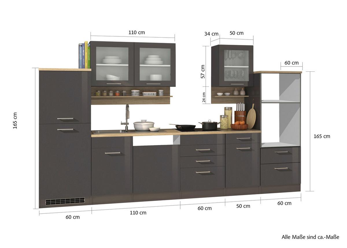 Küchenleerblock Mailand Graphitfarben B: 340cm - Graphitfarben/Sonoma Eiche, MODERN, Glas/Holzwerkstoff (340cm) - Held