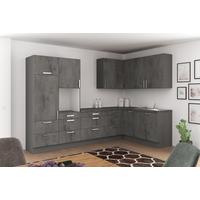 Eckküche Ip1200 ohne Geräte 320x185 cm Betonoptik - Schieferfarben/Dunkelgrau, Basics (320/185cm)