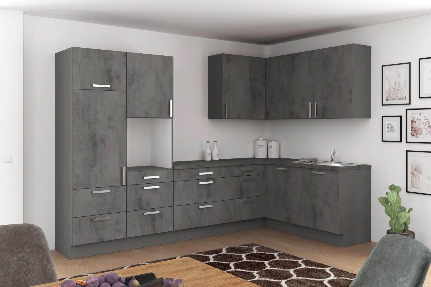 Eckküche Ip1200 Ohne Geräte 320x185 Cm Betonoptik