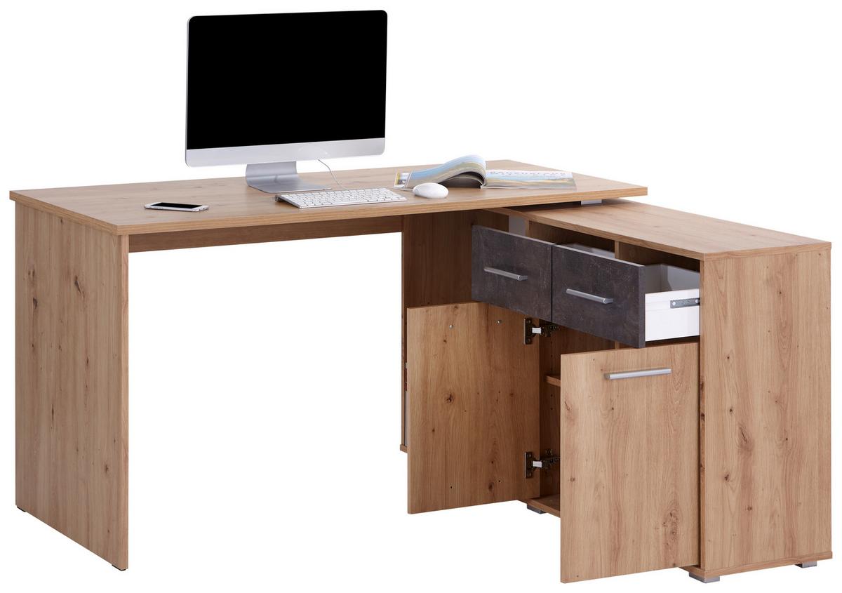Eckschreibtisch mit Schublade BxH: 138x76,1 cm Eiche Dekor - Dunkelgrau/Eiche Artisan, MODERN, Holzwerkstoff (138/76,1/135,4cm)