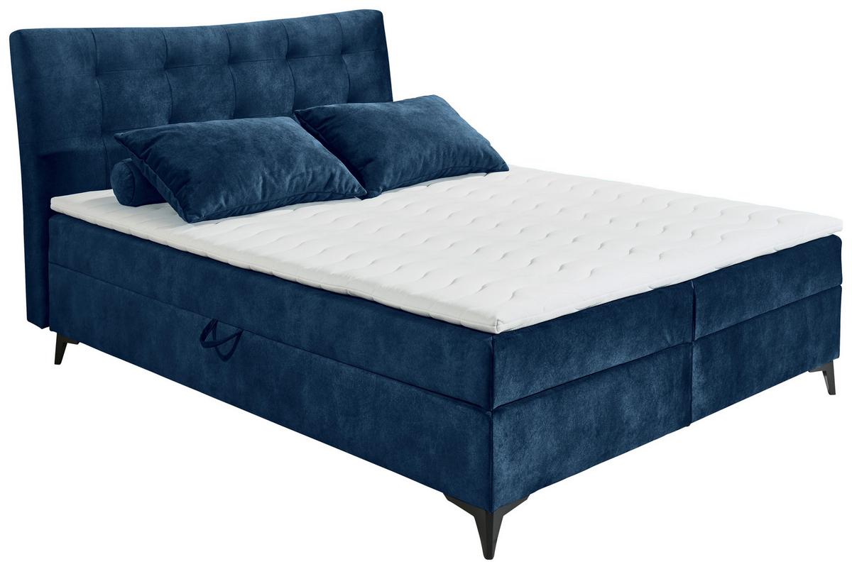 Boxbett Mit Topper+bettkasten 180x200 Cm Melrose - Blau/Schwarz, MODERN, Holzwerkstoff/Textil (180/200cm) - MID.YOU