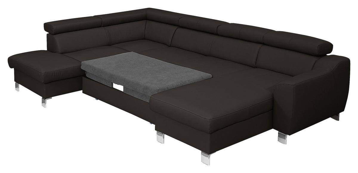 Wohnlandschaft Aspen Dbraun U-Form: 208 Cm - Chromfarben/Dunkelbraun, Design, Leder/Textil (208/315/175cm) - Livetastic