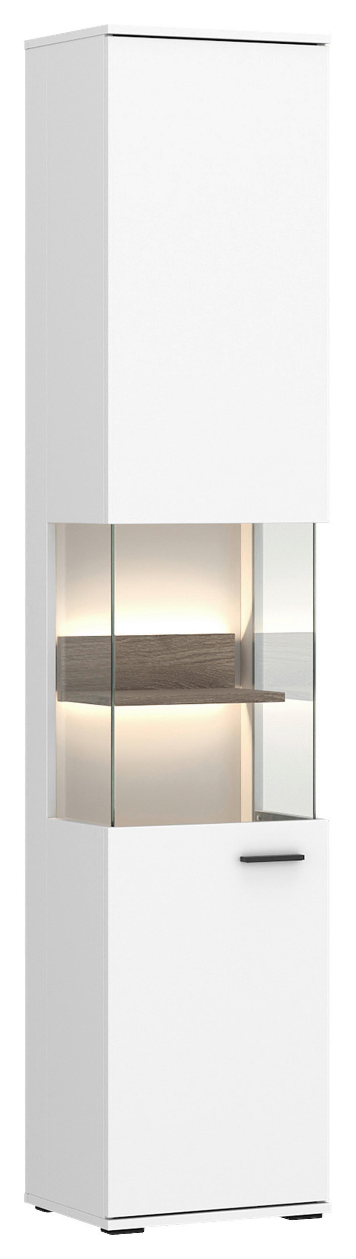 Vitrine Cotia New Weiß/Eichefarben B: 40 cm - Eichefarben/Schwarz, MODERN, Glas/Holzwerkstoff (40/197,7/37cm)