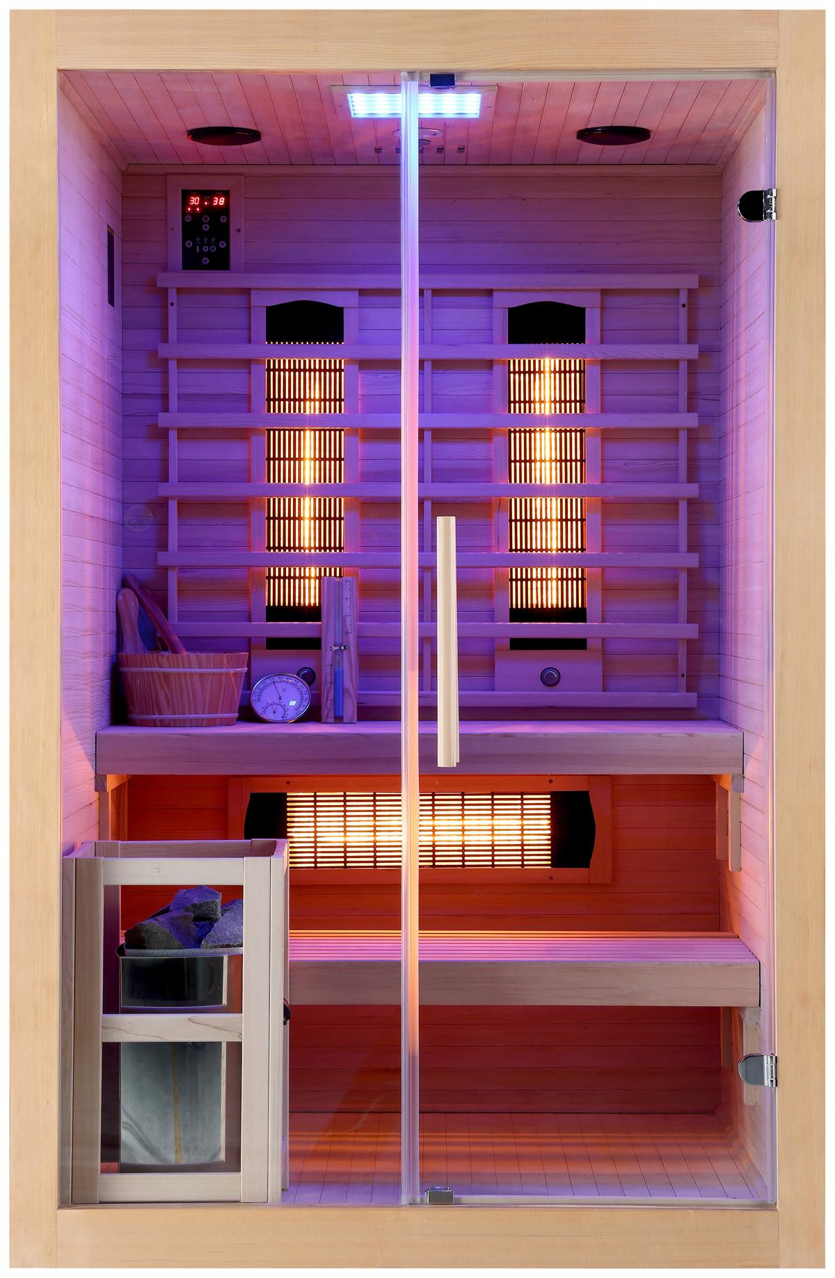 Infrarotkabine 2 Personen LxBxH: 130x120x200 cm - Naturfarben, Basics, Glas/Holz (130/120/200cm) - Sanotechnik