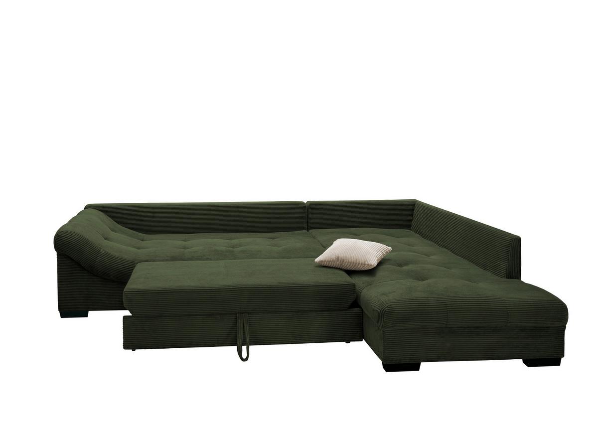 Ecksofa mit Schlaffunktion Alvito Dunkelgrün Kord - Dunkelgrün/Beige, Design, Textil (298/202cm) - MID.YOU