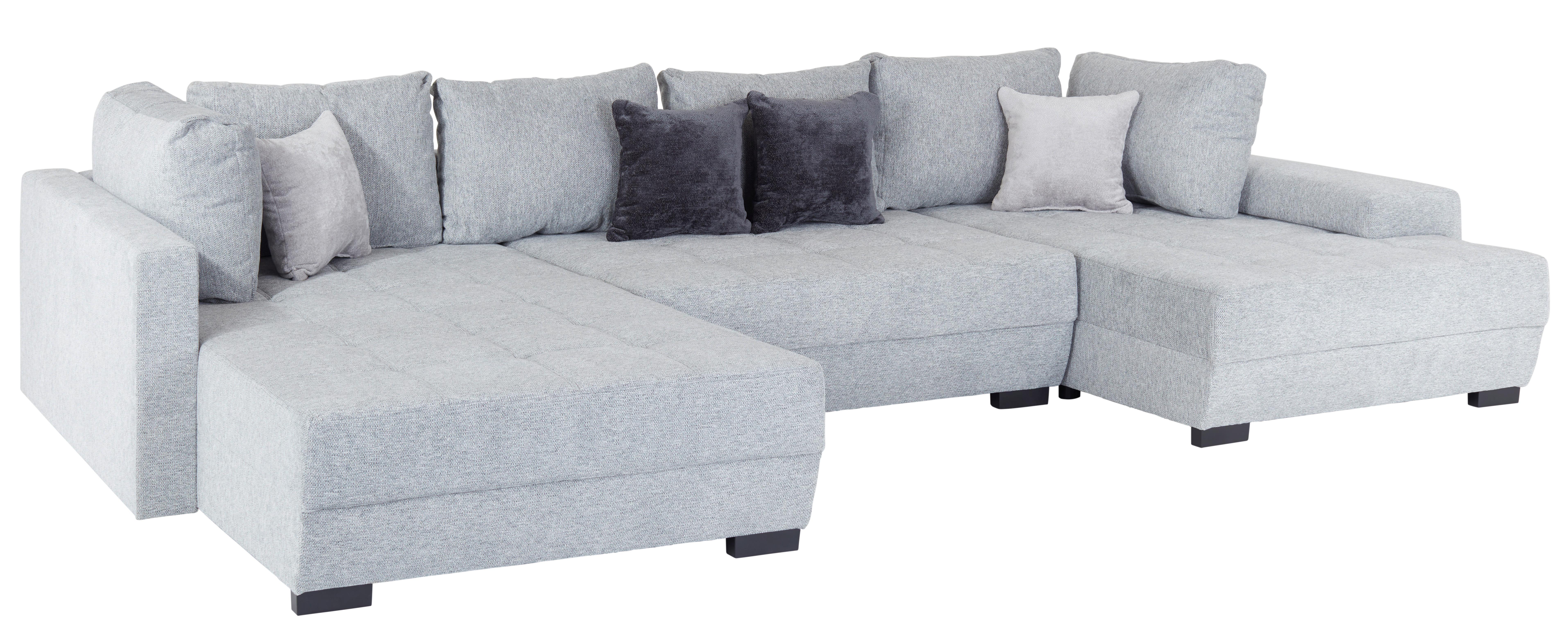 Wohnlandschaft Lugano - Hellgrau/Schwarz, MODERN, Holz/Textil (359/216cm)
