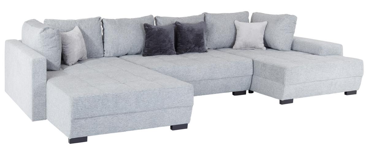 Wohnlandschaft Lugano - Hellgrau/Schwarz, MODERN, Holz/Textil (359/216cm)