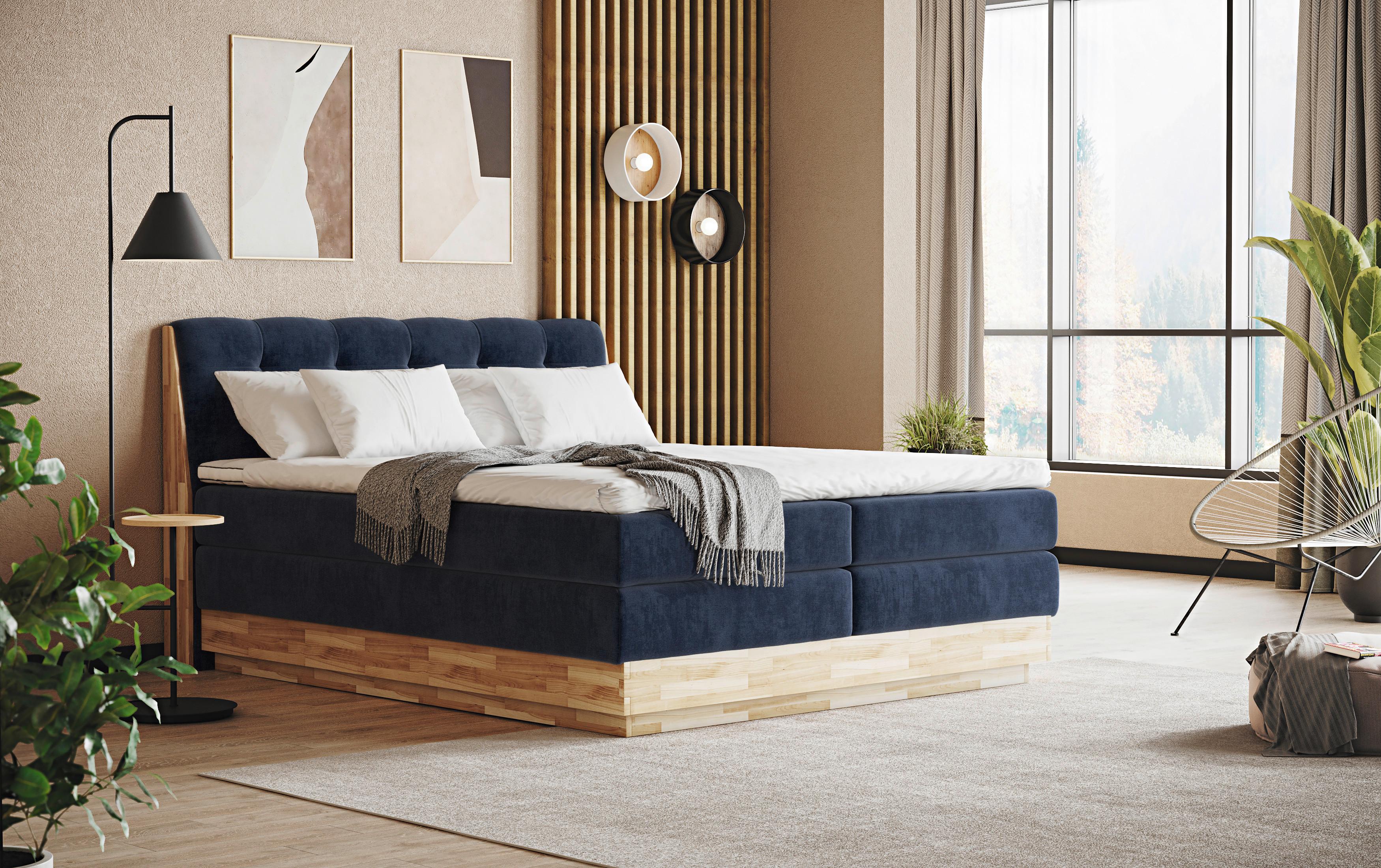 Boxspringbett Boxspring Bed Melissa - Blau/Schwarz, Natur, Textil (180/200cm)