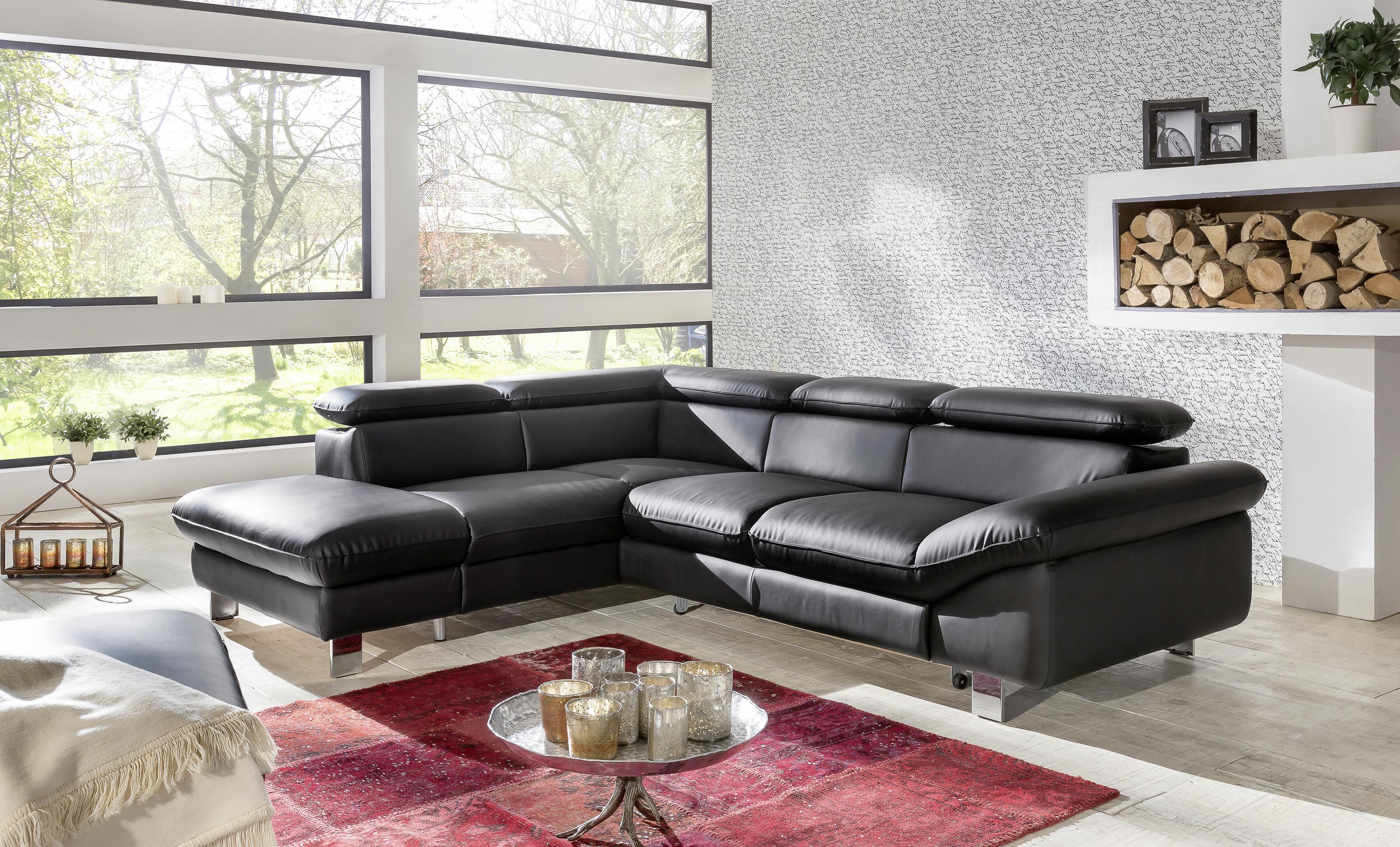 Ecksofa mit Schlaffunktion Driver Schwarz Lederlook - Chromfarben/Schwarz, MODERN, Textil (214/266cm) - MID.YOU