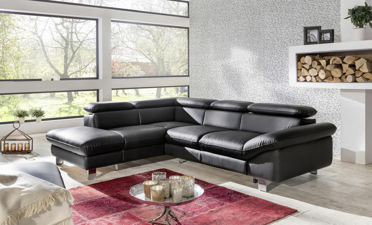 Ecksofa Mit Schlaffunktion Driver Schwarz Lederlook - Chromfarben/Schwarz, MODERN, Textil (214/266cm) - MID.YOU