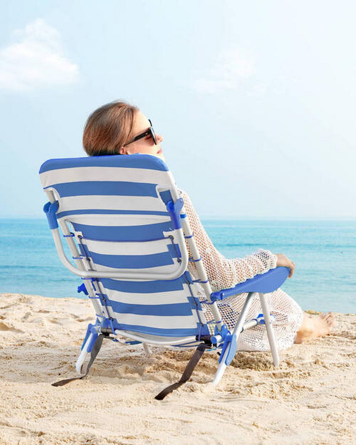 Strandsessel Blau Weiß Klappbar, B: 68 cm - Blau/Weiß, Basics, Textil/Metall (68/75/63cm) - Modante