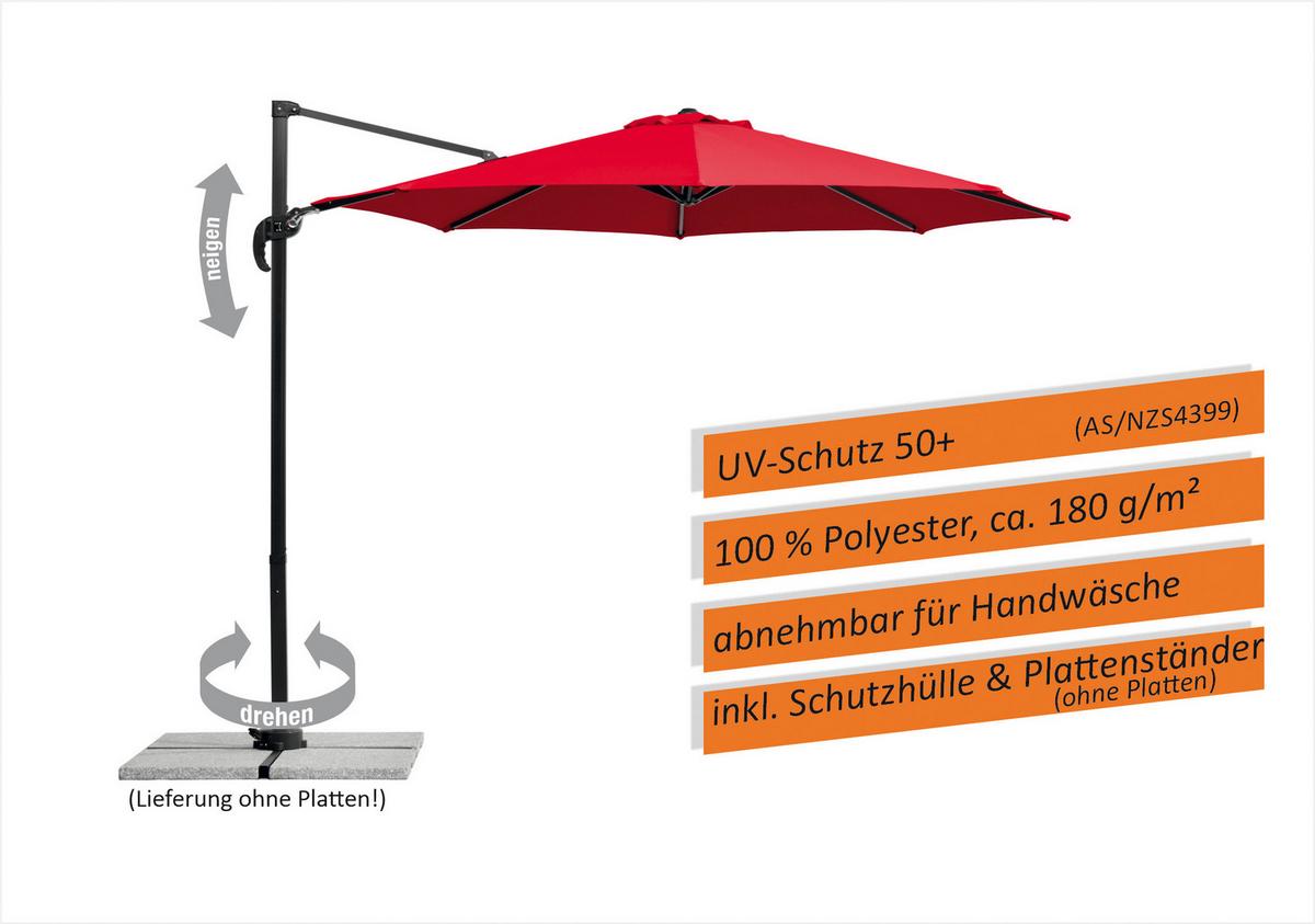 Ampelschirm Rhodos Junior BxHxT: 352x244x300 cm Rot - Anthrazit/Rot, Basics, Textil/Metall (352/244/300cm) - Schneider