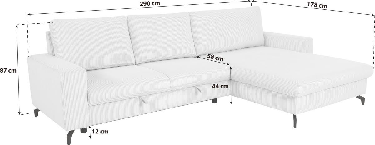 Ecksofa mit Schlaffunktion & Bettkasten Cloud Senfgelb Cord - Senfgelb, Trend, Textil (290/178cm)