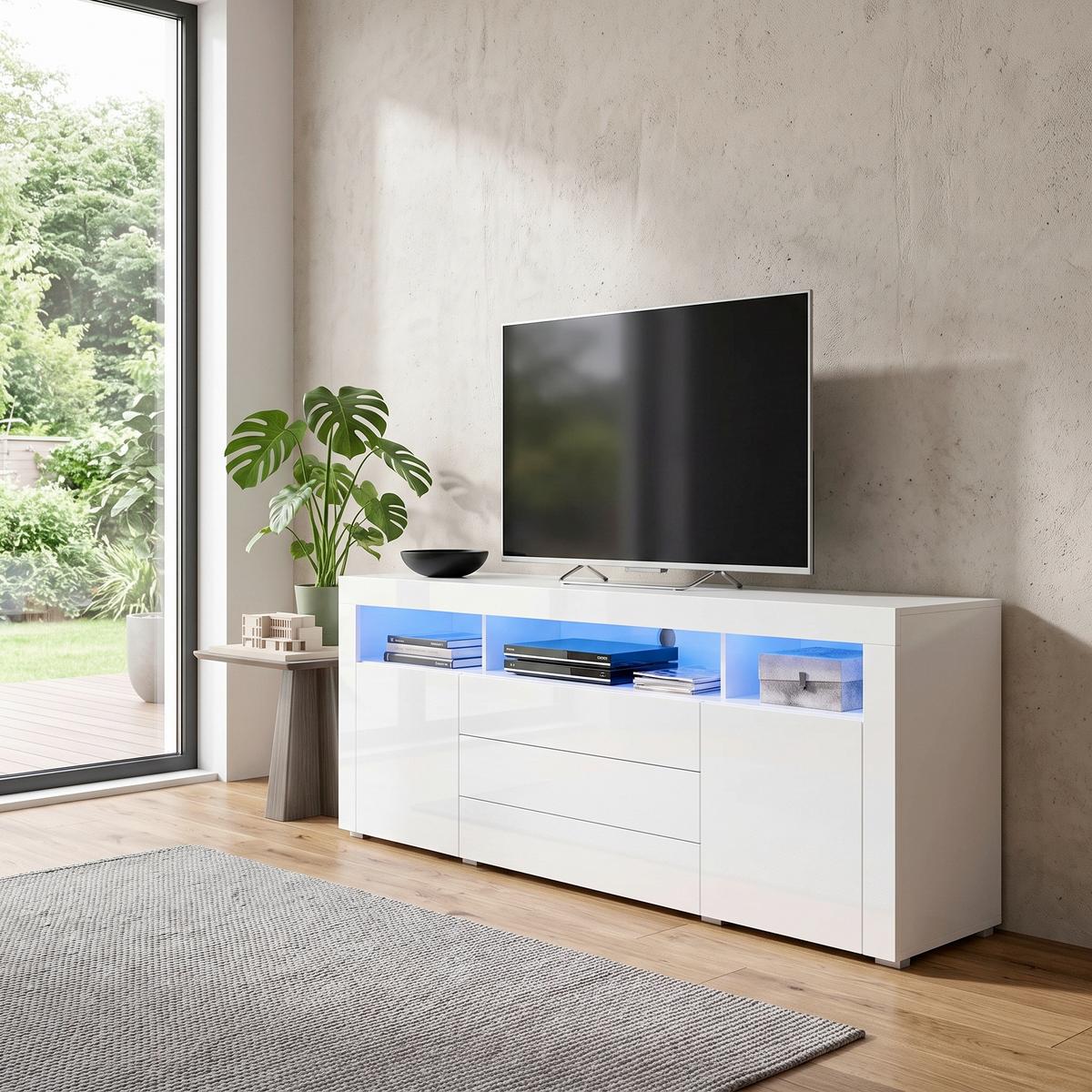Tv-elem Goal 200/74cm - fehér, Modern, faalapú anyag (200/74/44cm) - MID.YOU