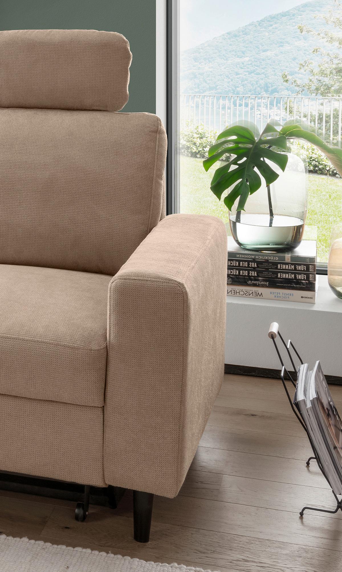 Eckschlafsofa Passione Hellbraun S: 147x234 cm - Hellbraun/Schwarz, MODERN, Textil (147/234cm) - Livetastic