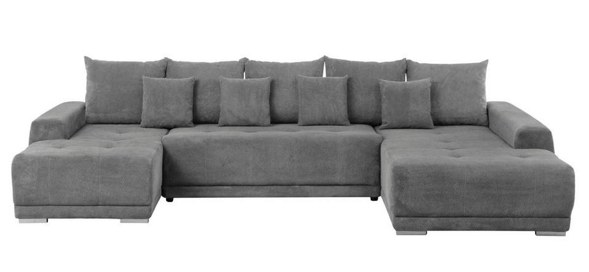 Wohnlandschaft Madeleine Grau U: 180x350x203cm - Silberfarben/Schwarz, Design, Textil (180/350/203cm) - MID.YOU