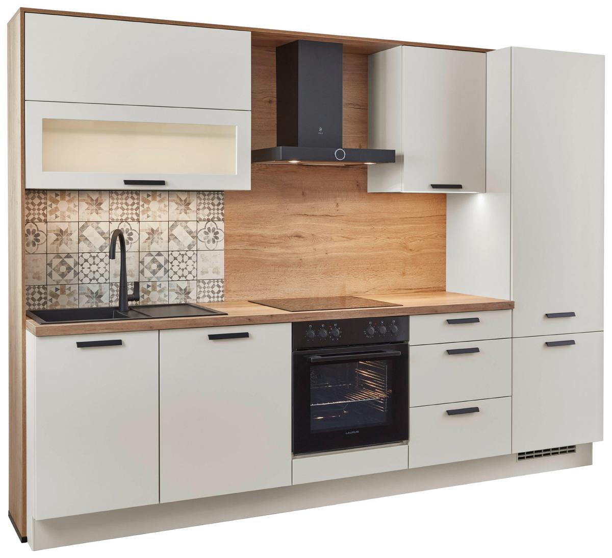 Küchenblock Sofia - Eichefarben/Magnolie, Design, Holzwerkstoff (293cm) - Vertico