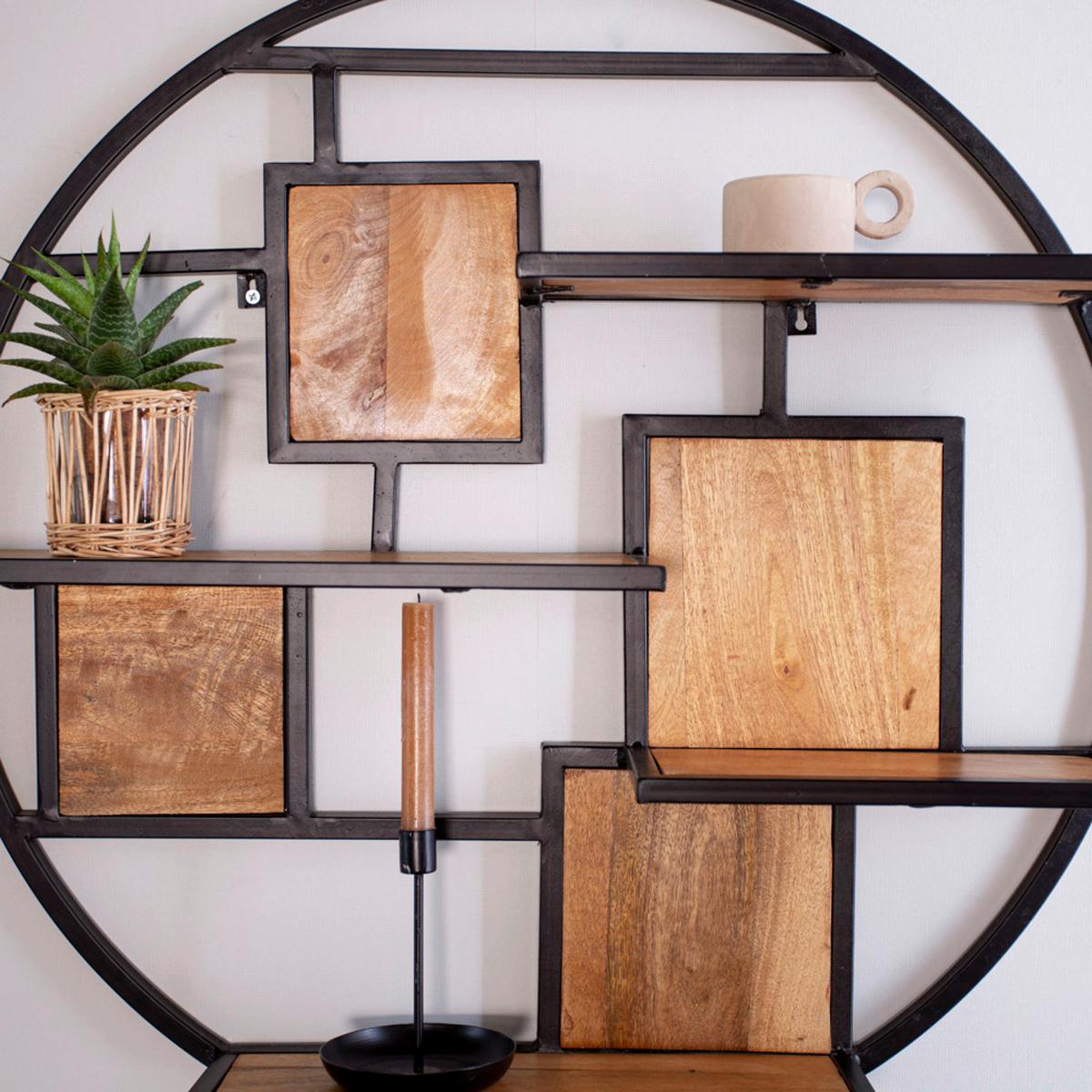 Wandregal Kronos - Walnussfarben/Schwarz, KONVENTIONELL, Holz/Metall (80/80/16cm) - MID.YOU
