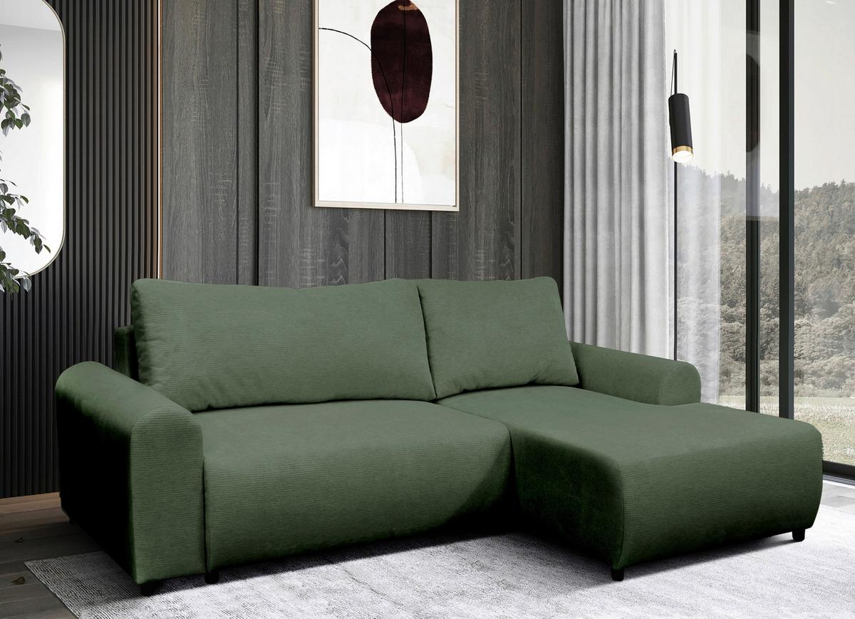 Ecksofa Velo Grün S: 250x160 cm - Schwarz/Grün, Design, Textil (250/160cm) - MID.YOU