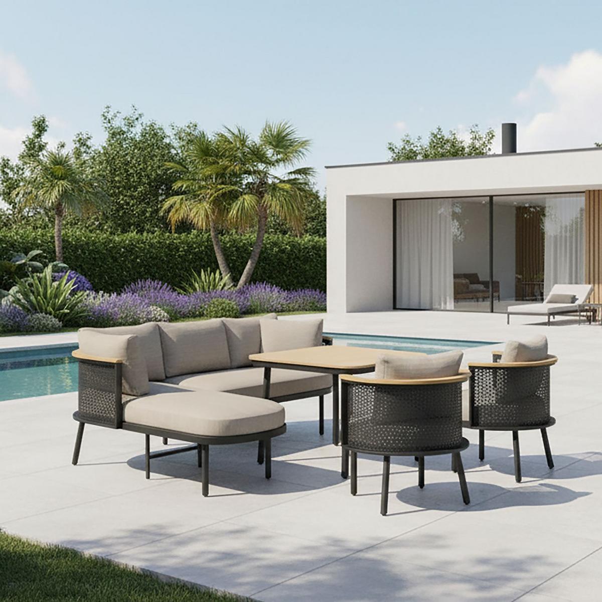 JEDÁLENSKÁ TERASOVÁ SÚPRAVA LISSA - čierna/farba hrušky, Modern, kov/textil - Bessagi Garden