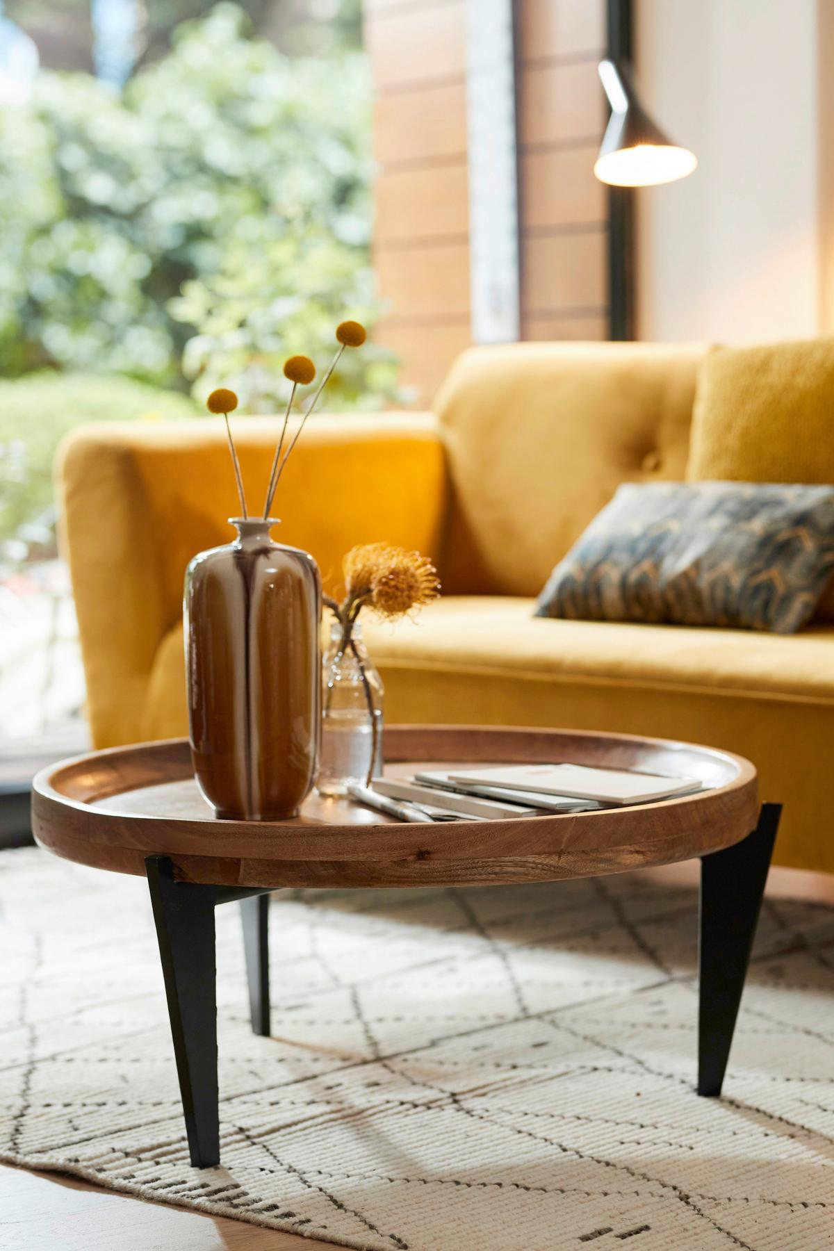 COUCHTISCH Mangholz B: 75cm - Schwarz/Naturfarben, Design, Holz/Metall (75/75/34cm) - MID.YOU