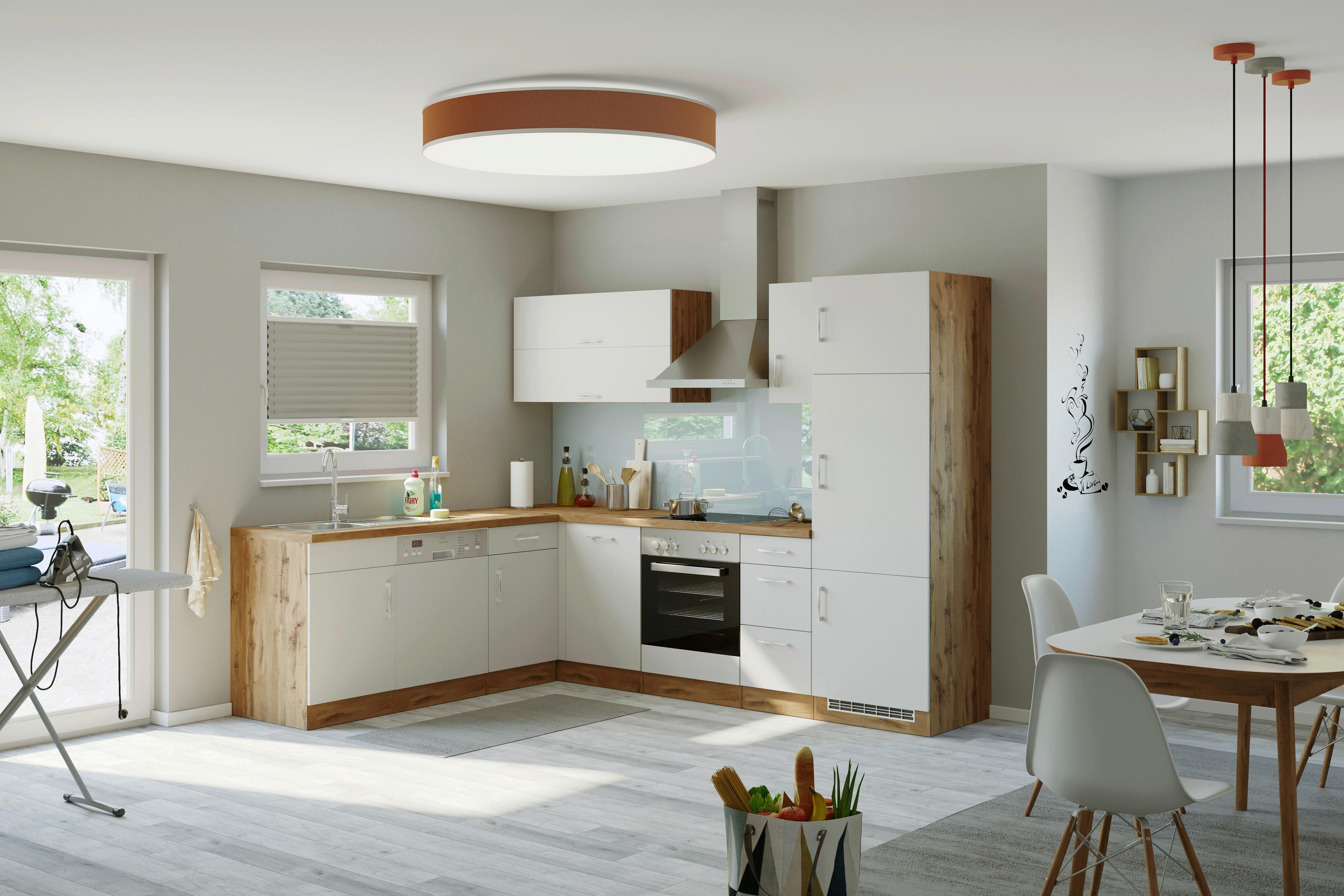 Eckküche Winkelblock ohne Geräte 210x270 cm Weiß - Eichefarben/Weiß, MODERN, Holzwerkstoff (210/270cm) - Held