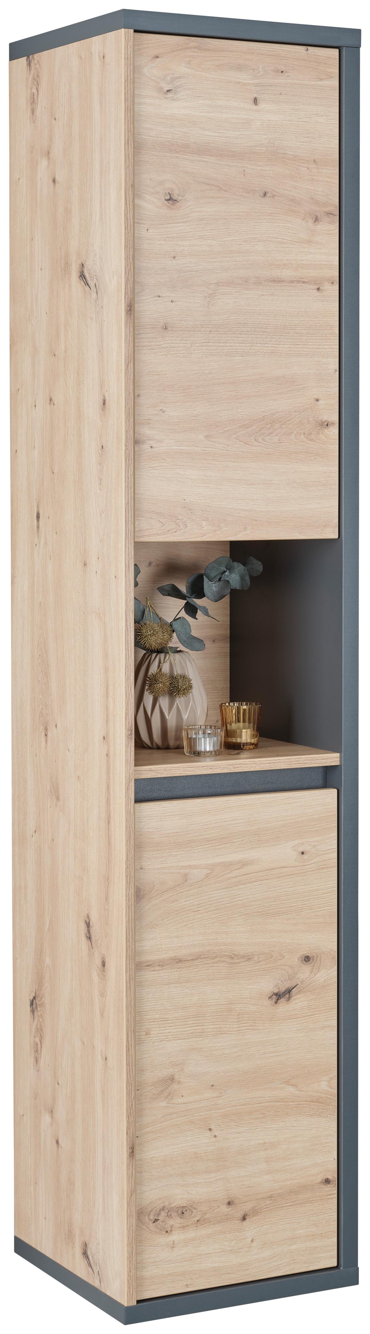 Hochschrank Camillo B: 35 Cm, Melamin Eichefarben - Anthrazit/Eiche Artisan, MODERN, Holzwerkstoff (35/170/35cm)