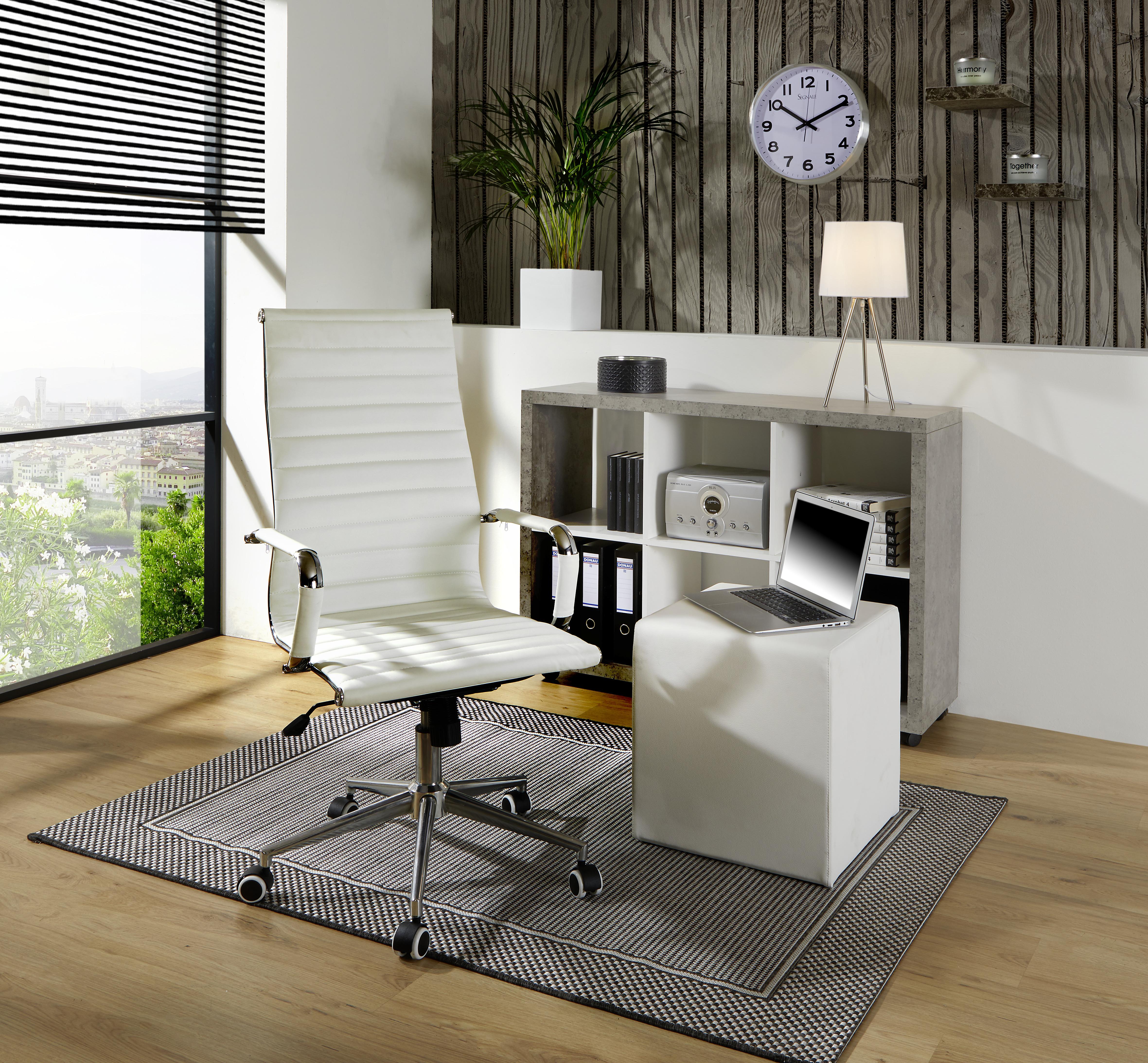 Bürostuhl Office Lederlook Weiß Bis 120 Kg - Chromfarben/Weiß, KONVENTIONELL, Kunststoff/Textil (55/108-116/64cm)