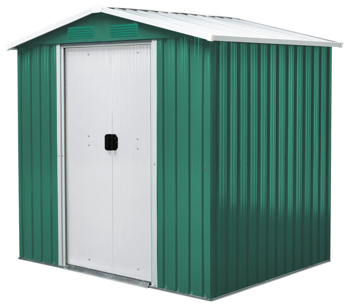 Gerätehaus ohne Boden 194x184x131 cm - Weiß/Grün, Basics, Metall (194/184/131cm)