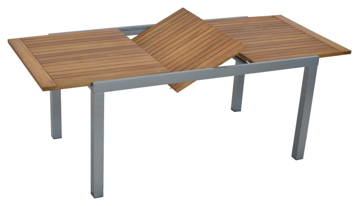 Gartentisch Ausziehtisch - Silberfarben/Naturfarben, MODERN, Holz/Metall (150-200/90/75cm) - Gardenson