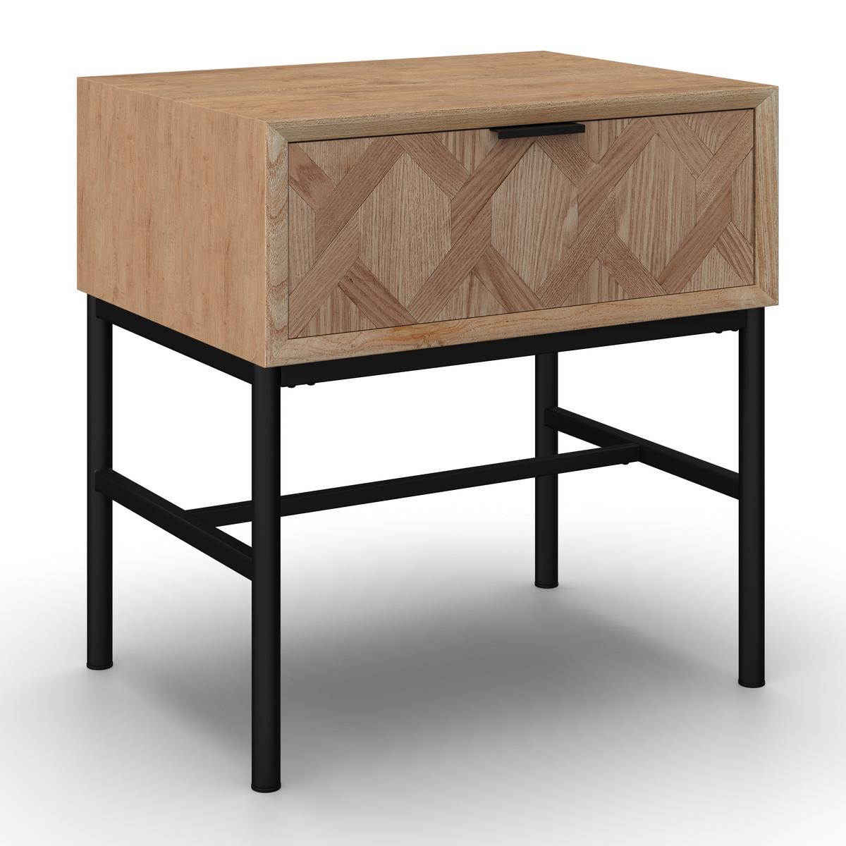 Noční stolek MILANO dyha - černá/barvy jasanu, Moderní, kov/dřevo (47,5/51/36cm) - Bessagi Home