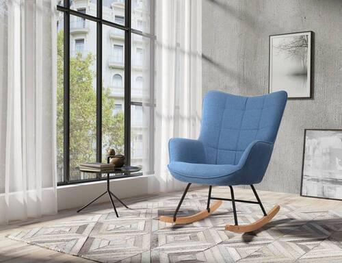 Schaukelstuhl Mit Armlehnen Richie Echtholz/webstoff Blau - Blau/Buchefarben, MODERN, Holz/Textil (72/92/92cm) - MID.YOU