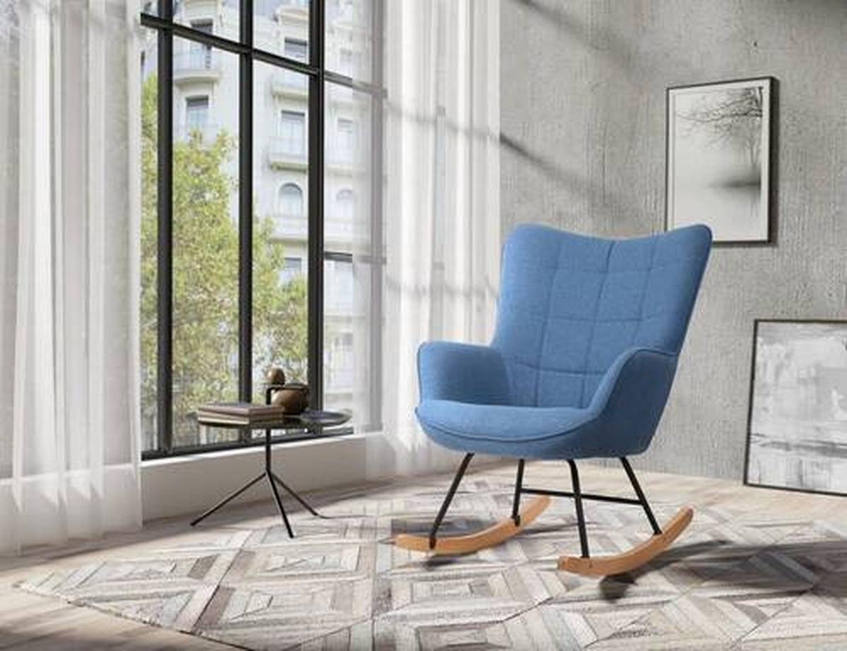 Schaukelstuhl mit Armlehnen Richie Echtholz/Webstoff Blau - Blau/Buchefarben, MODERN, Holz/Textil (72/92/92cm) - MID.YOU