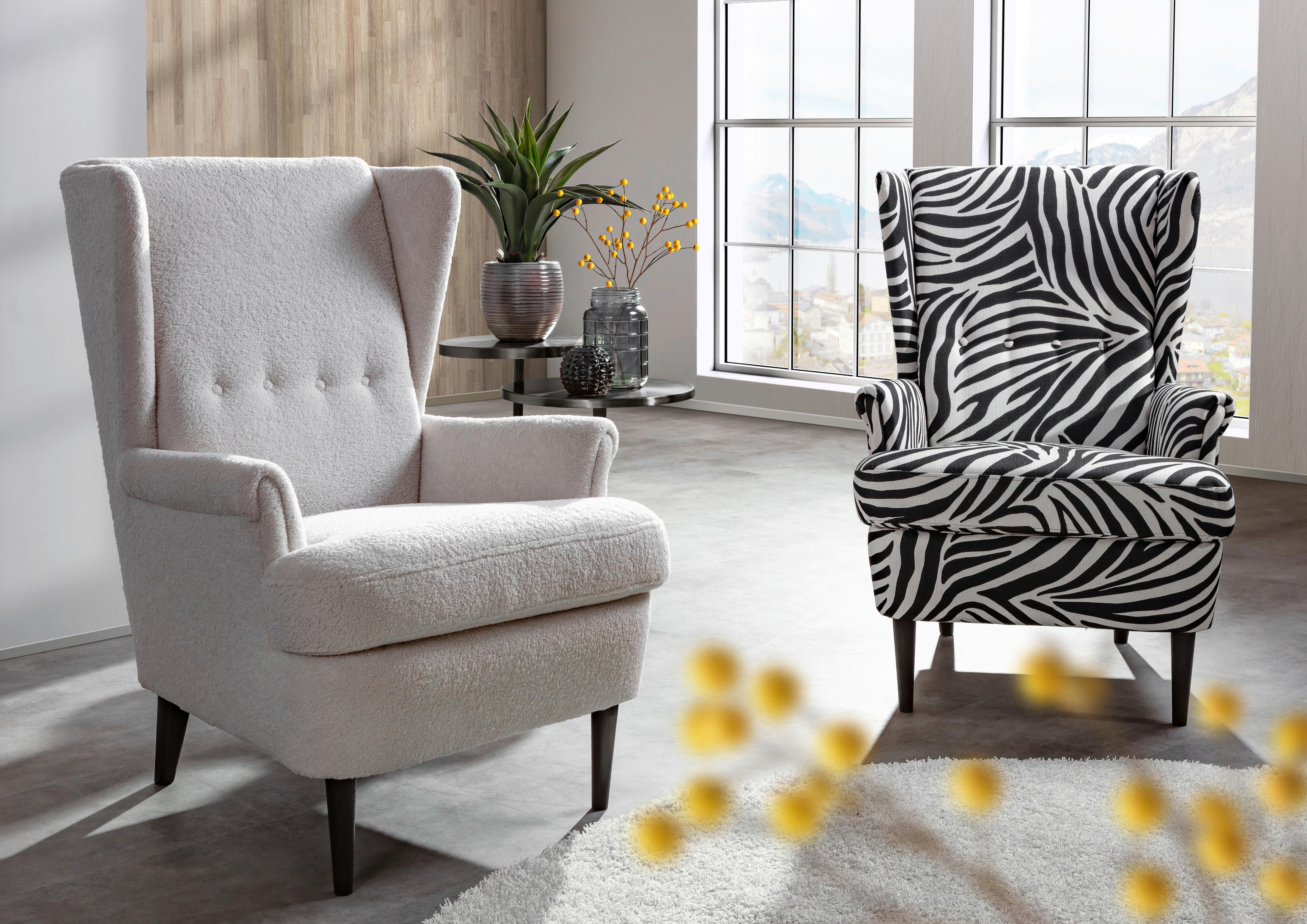 Ohrensessel Versailles, Weiß B: 72 cm - Dunkelbraun/Weiß, Design, Textil (72/104/85cm) - MID.YOU