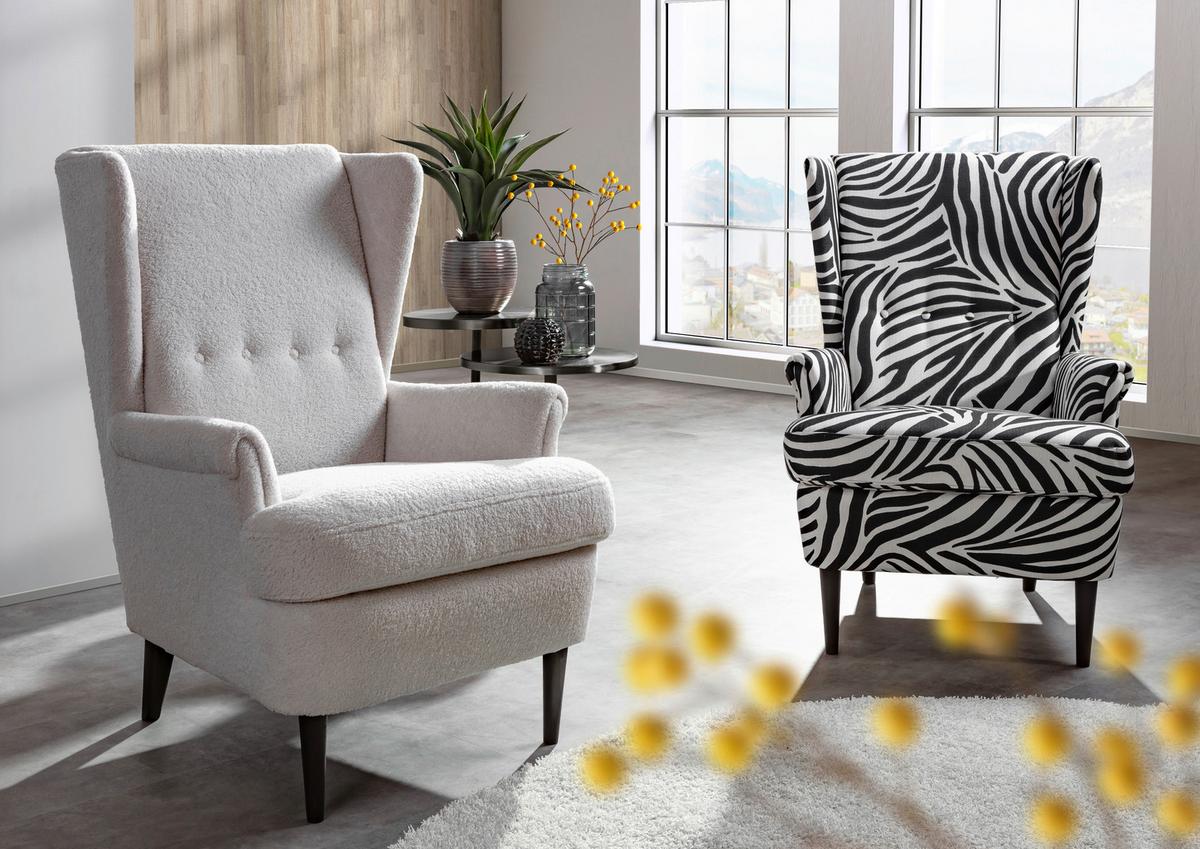 Ohrensessel Versailles Schwarz/Weiß B: 72 cm - Dunkelbraun/Schwarz, Design, Textil (72/104/85cm) - MID.YOU