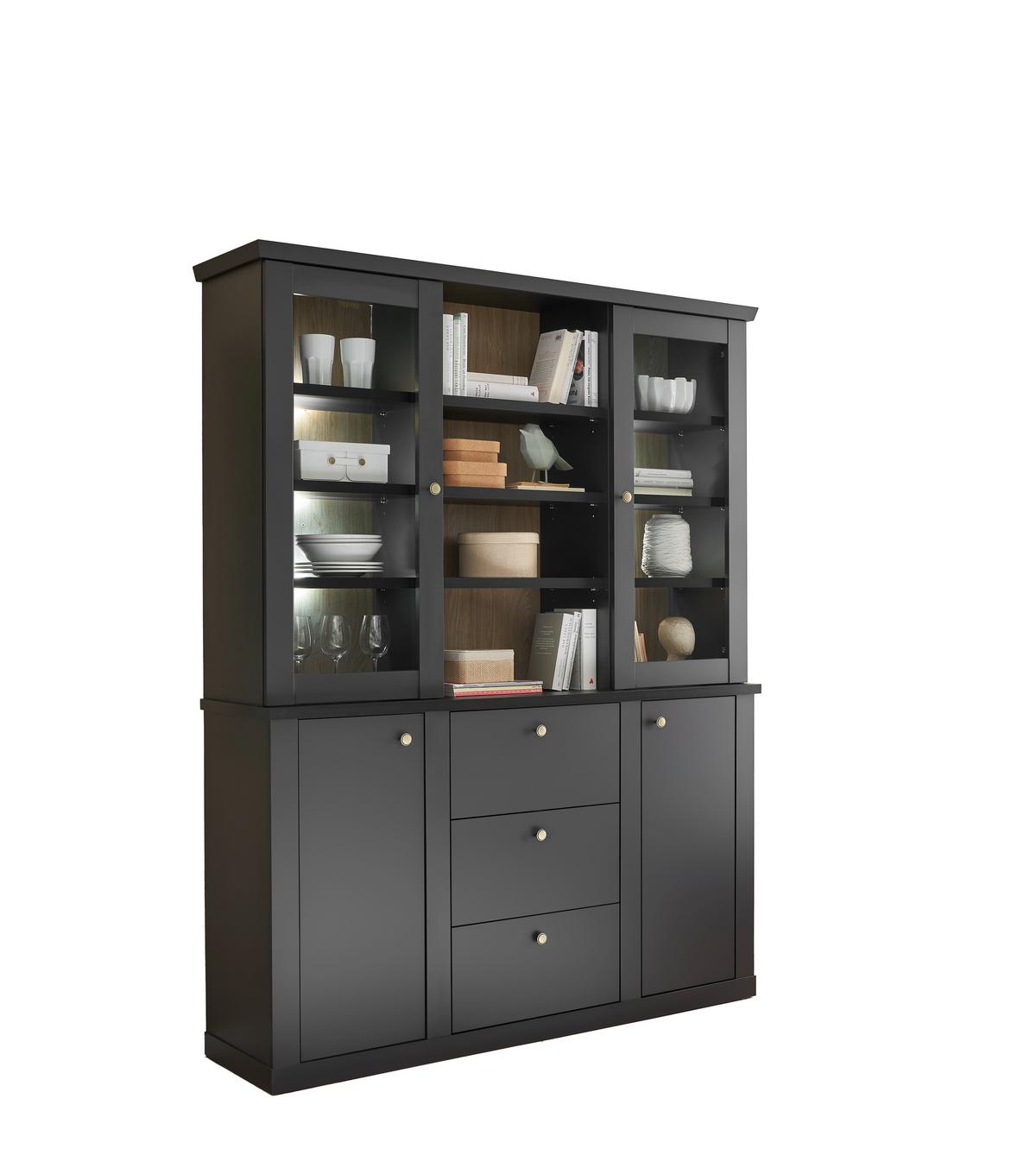 Buffet Lincoln Schwarz/Eichefarben B: 158cm - Eichefarben/Schwarz, Design, Holzwerkstoff (158/201/42cm) - MID.YOU