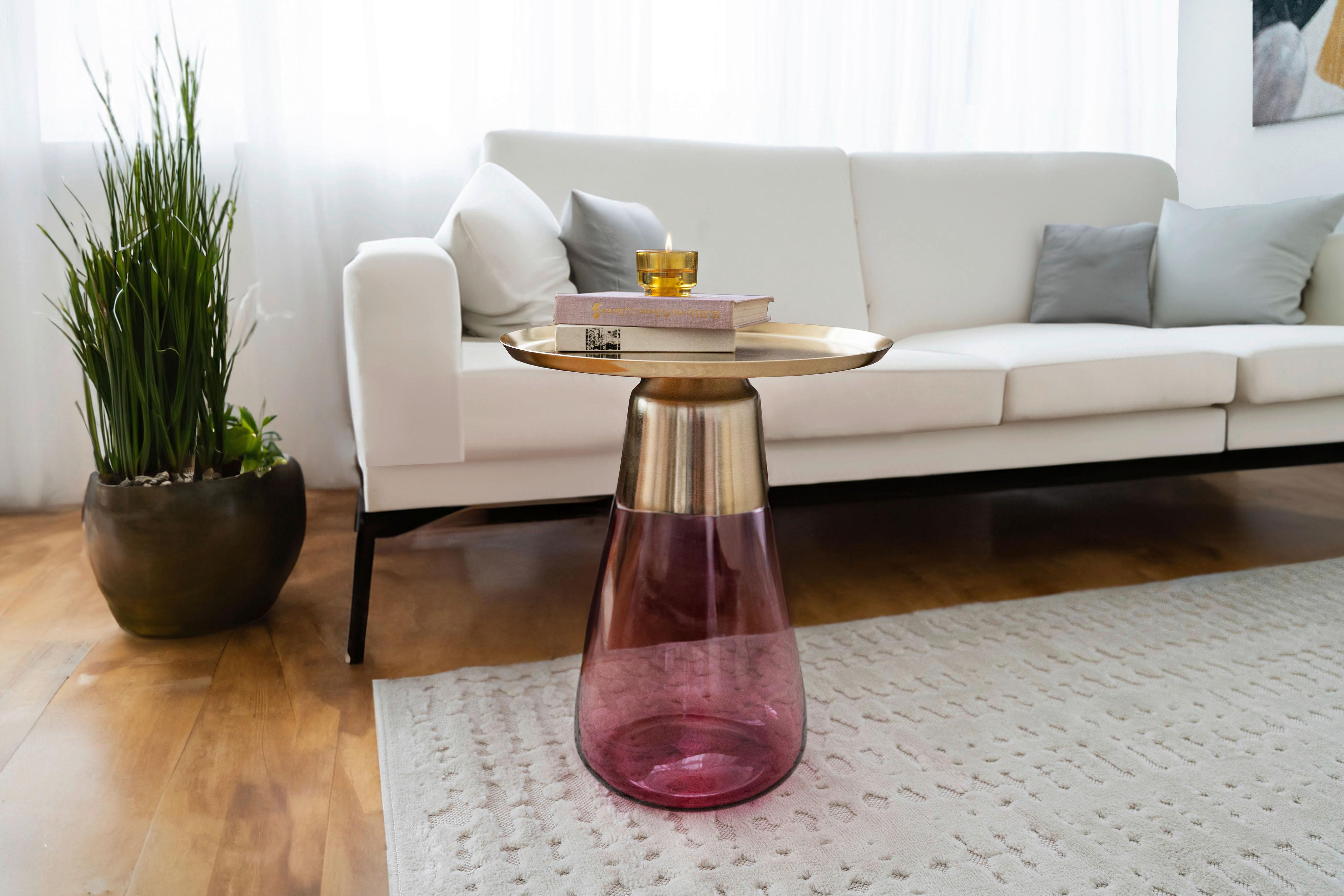 Beistelltisch Roman 225 Pink/Goldfarben D: 42 cm - Pink/Goldfarben, Design, Glas/Metall (42/51cm) - Kayoom