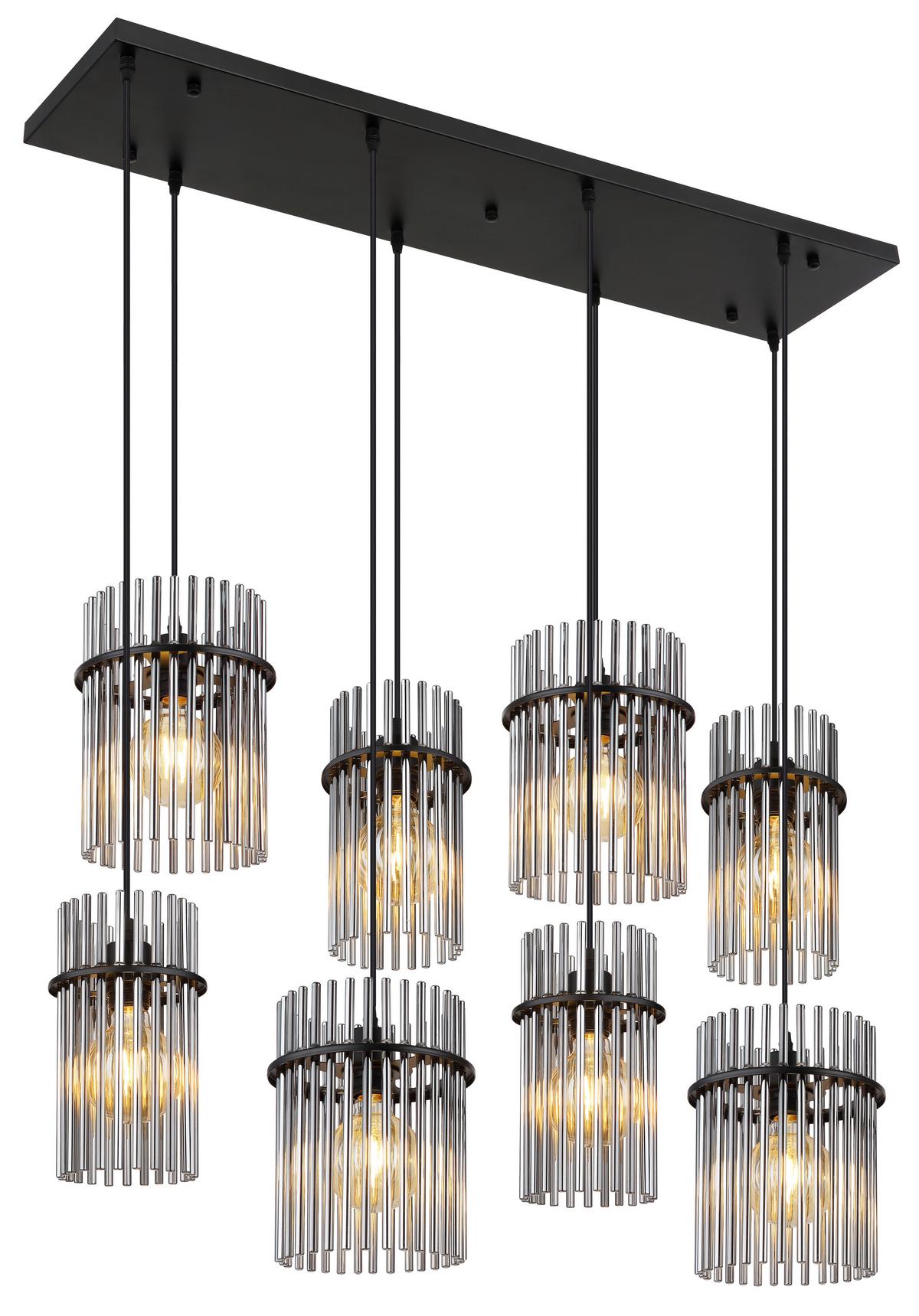 HÄNGELEUCHTE Exkl. 8xE27 60W - Schwarz/Grau, Basics, Glas/Kunststoff (110/38/125cm) - Globo