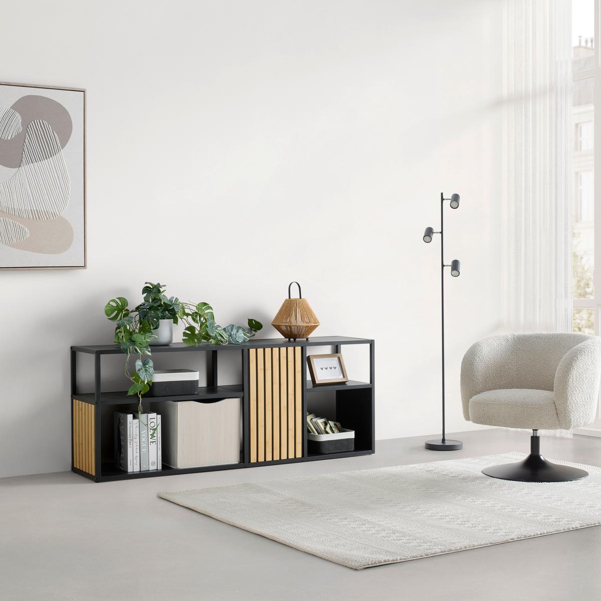 NÍZKA KOMODA PANELO -EXKLUSIV- - čierna/prírodná farba, Modern, kov/kompozitné drevo (150/60/35cm) - Mömax