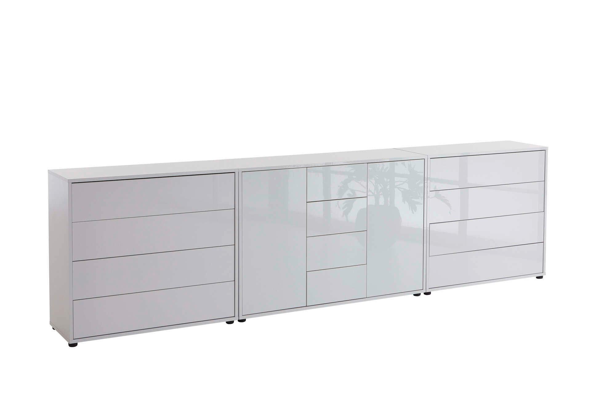 Sideboard Mailand 12 B: 263,5 cm Weiß - Weiß Hochglanz/Schwarz, MODERN, Holzwerkstoff (263,5/73/33cm) - MID.YOU