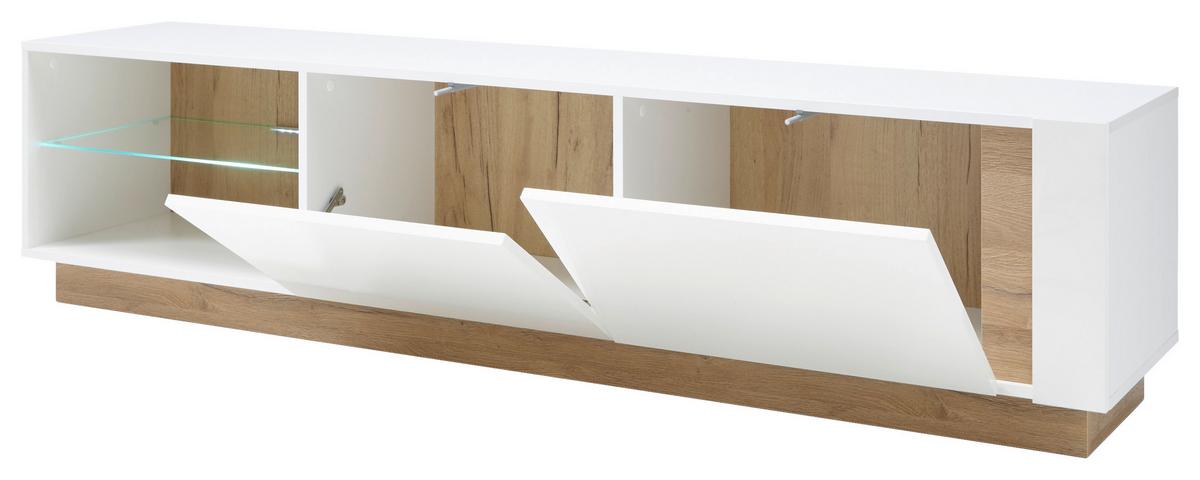 Lowboard Clair Weiß/Eiche Dekor B:188cm - Eichefarben/Weiß, Design, Glas/Holzwerkstoff (188/46/40cm) - MID.YOU