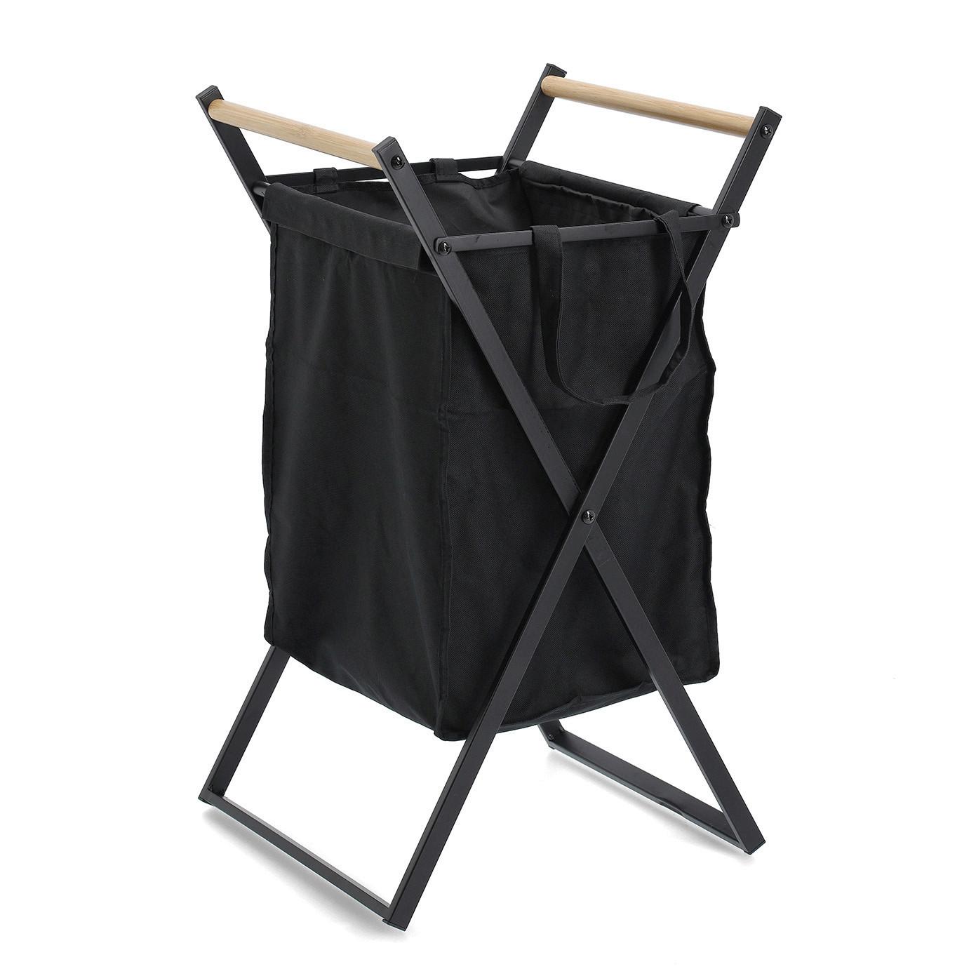 Wäschesammler Holz/Textilfaltbar - Schwarz, Basics, Holz/Textil (36,5/40/67cm) - Zeller Present
