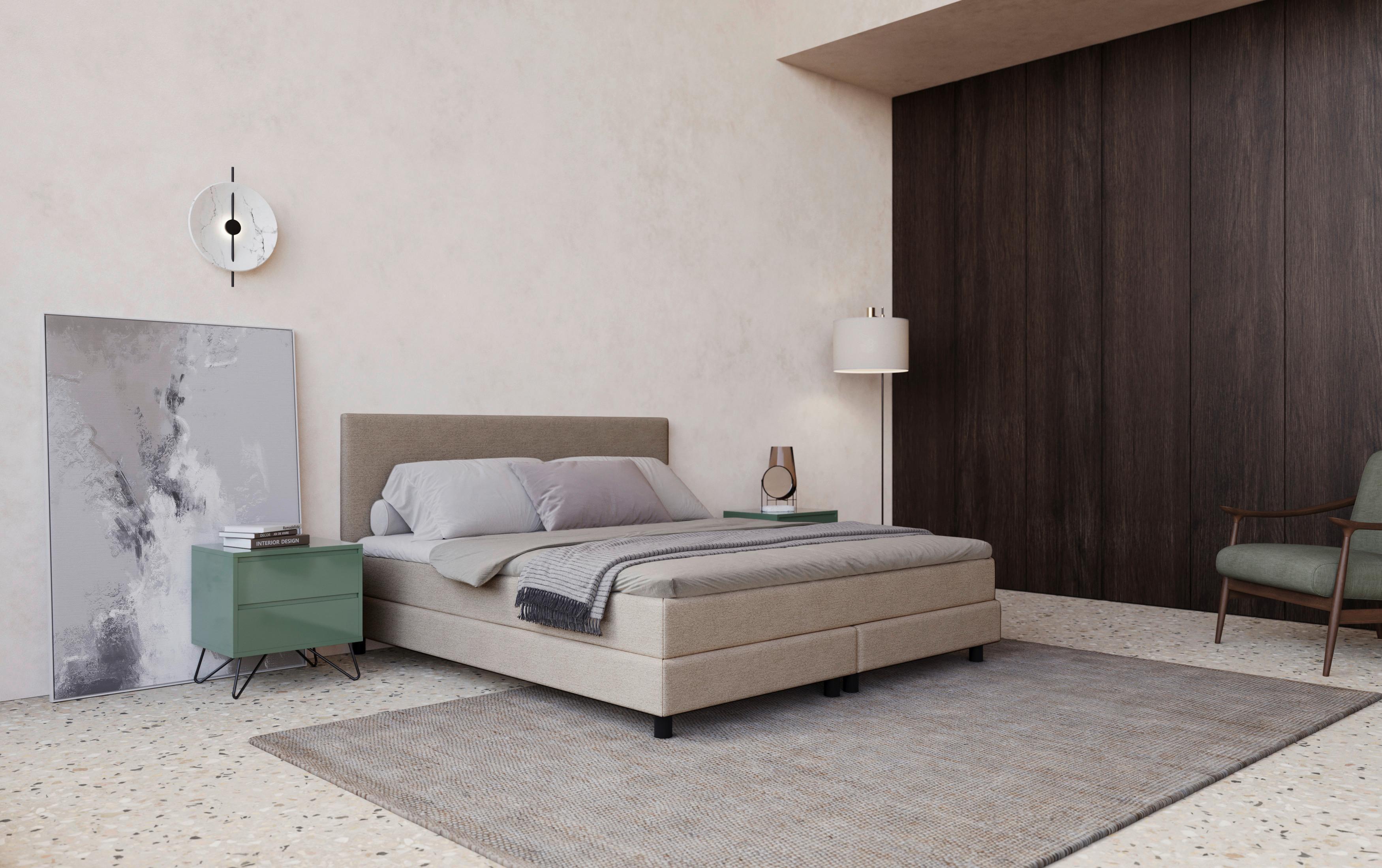 Boxbett mit Topper Andorra 140x200 cm Beige - Beige/Schwarz, MODERN, Holz/Holzwerkstoff (140/200cm) - MID.YOU