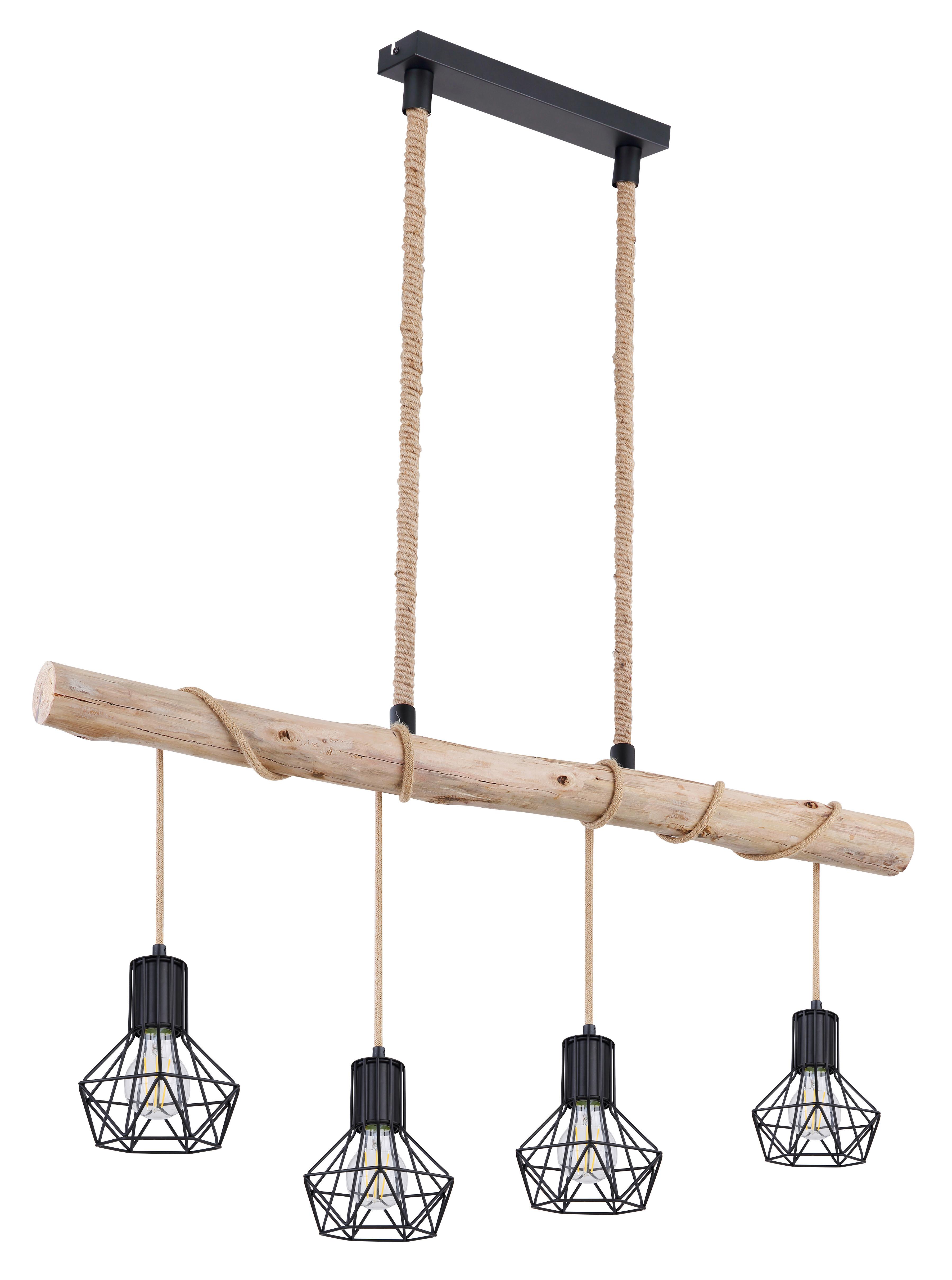 HÄNGELEUCHTE PRISKA - Schwarz/Naturfarben, Natur, Glas/Naturmaterialien (100/15/120cm) - Globo