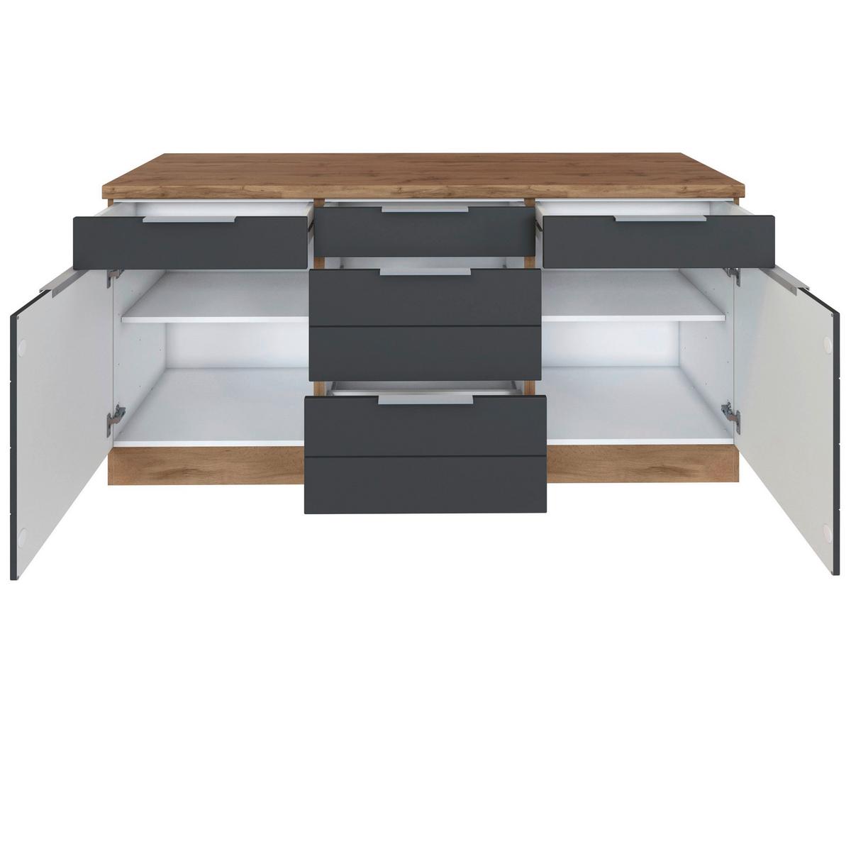 Küchenunterschrank Florenz B: 180 cm Grau/Eichefarben - Eiche Wotan/Grau, Design, Holzwerkstoff (180/86/60cm) - Held